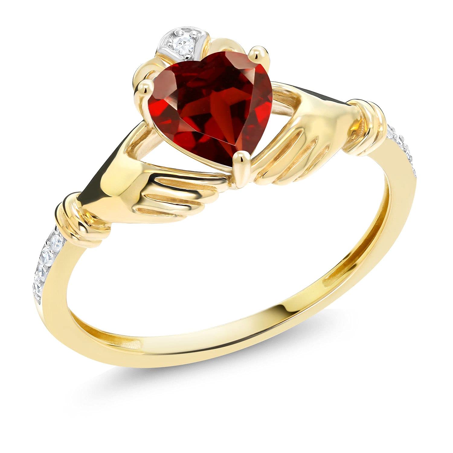 10K Yellow Gold Engagement Ring for Women - Customizable Irish Claddagh Celtic Promise Ring with Birthstone & Diamond Accents | Wedding, Anniversary, Valentine's Gift for Her | Gem Stone King