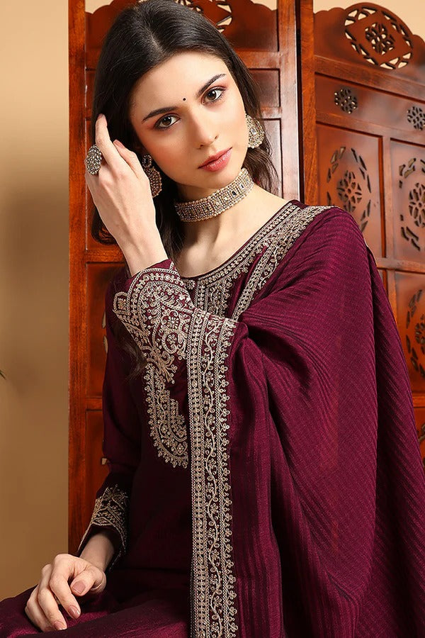 Maroon Silk Blend Suit Set for Men & Women | Elegant Festive Outfit for Diwali, Weddings & Special Occasions | Comfortable & Stylish Party Wear
