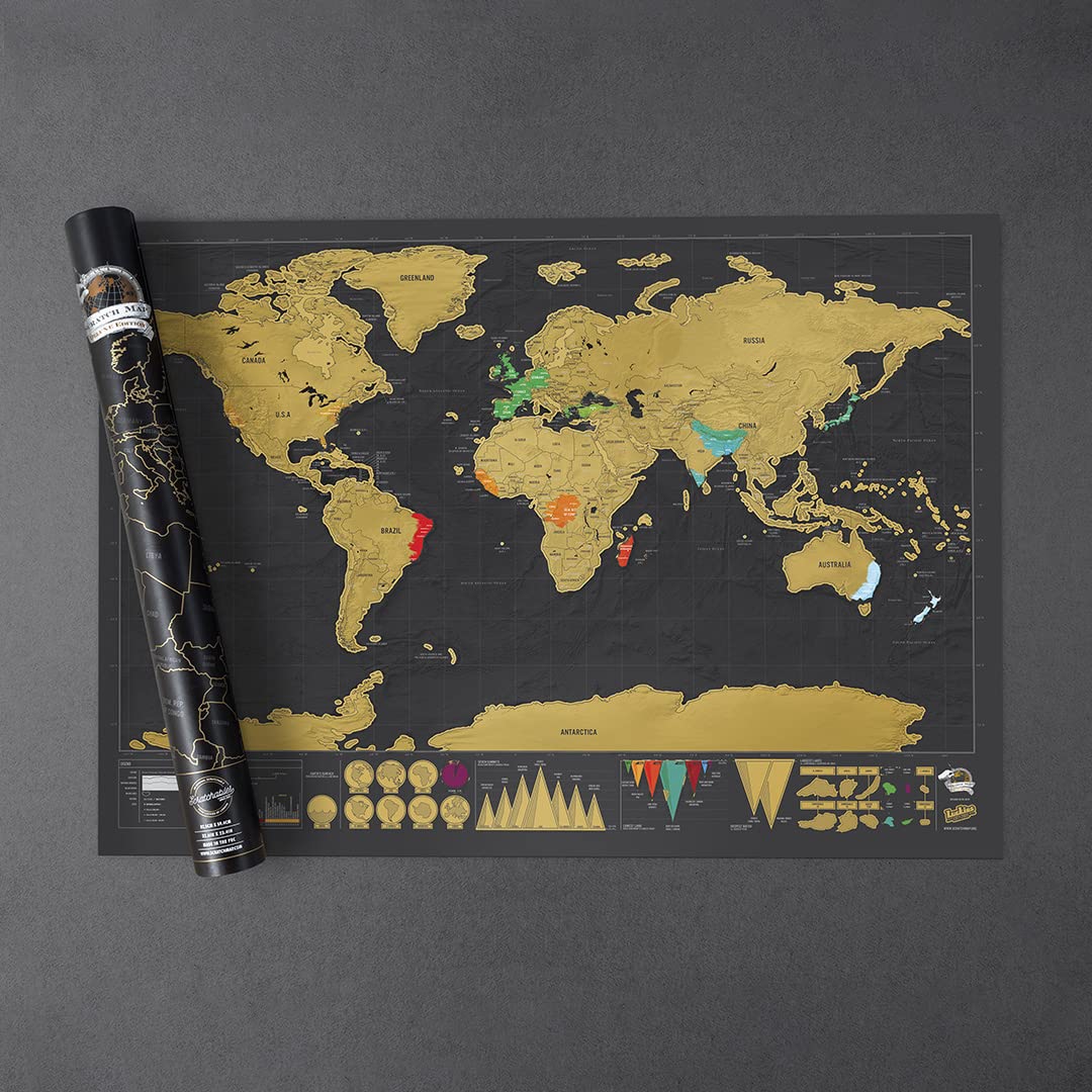 Luckies Scratch Off World Map - XL Travel Deluxe Scratch Map Poster for Adventure Tracking & Travel Planning - Perfect for Home Decor, Gifts & Bucket List Journeys