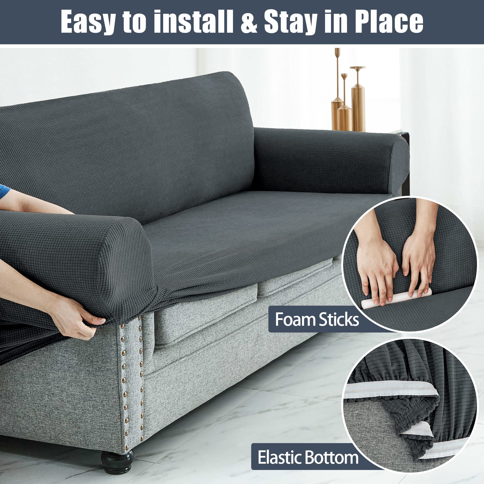 Stretch Sofa Slipcover - Waterproof Couch Cover, Soft Furniture Protector with Elastic Bottom for Kids & Pets - Grey (Small) | Perfect for Living Room, Family Gatherings & Pet-Friendly Homes