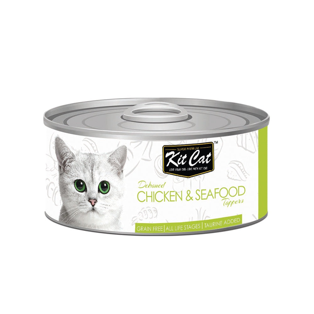 Premium Kit Cat Deboned Cat Food Topper - Savory Chicken & Tuna Flavor (80g) for Adult Cats & Kittens | Grain-Free Wet Food Supplement | Enhances Appetite & Nutrition - Perfect for Picky Eaters & Mealtime Enrichment