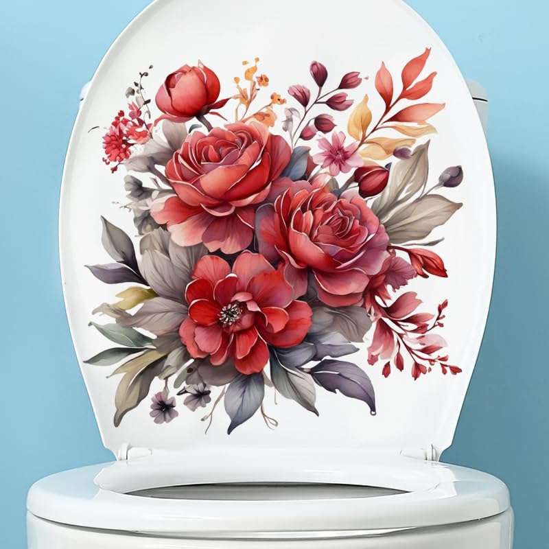 Peony Flower Toilet Cover Sticker Decals - Waterproof Self-Adhesive Bathroom Decor with Fish, Bird, Flower & Leaf Designs - White - Perfect for Bathroom, Toilet Tank & Wall Decoration