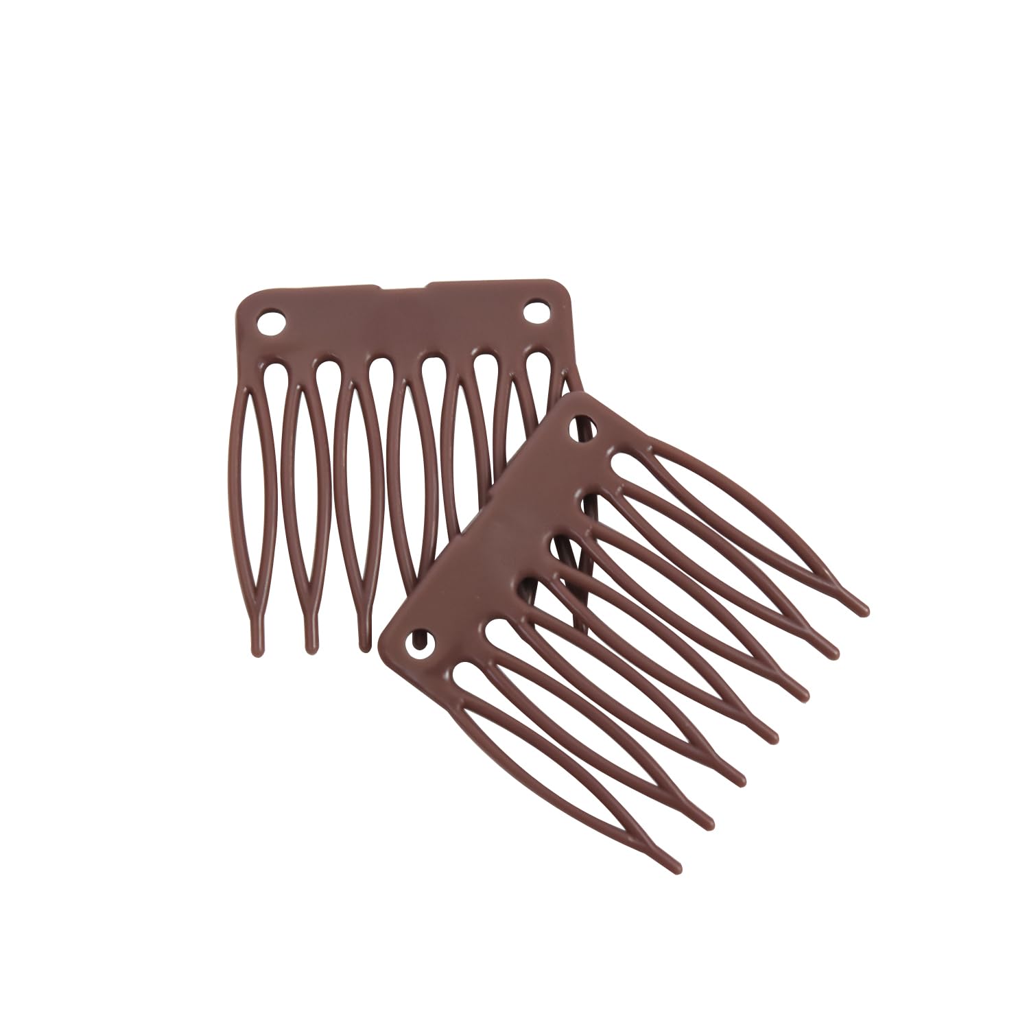50 PCS Brown Plastic Wig Combs - 7 Teeth Hair Styling Tools for Wig Making, Hair Extensions & Cosplay Accessories (Perfect for Salon, DIY & Costume Use)