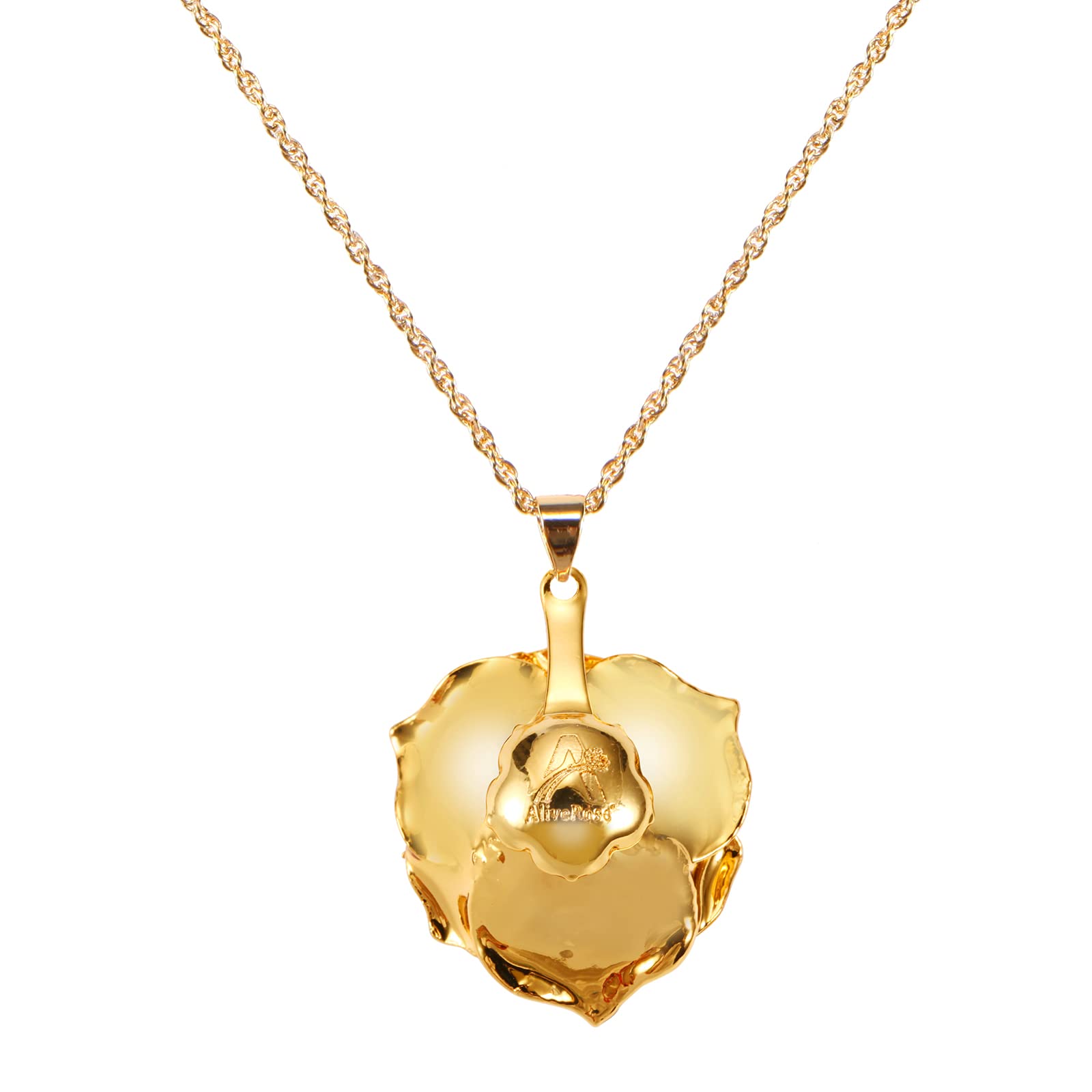 AliveRose 24K Gold Dipped Real Rose Pendant Necklace for Women - Elegant Jewelry Gift for Mother's Day, Anniversary, Birthday, Christmas - Perfect for Wife, Girlfriend, Mom - Romantic Occasions & Special Moments
