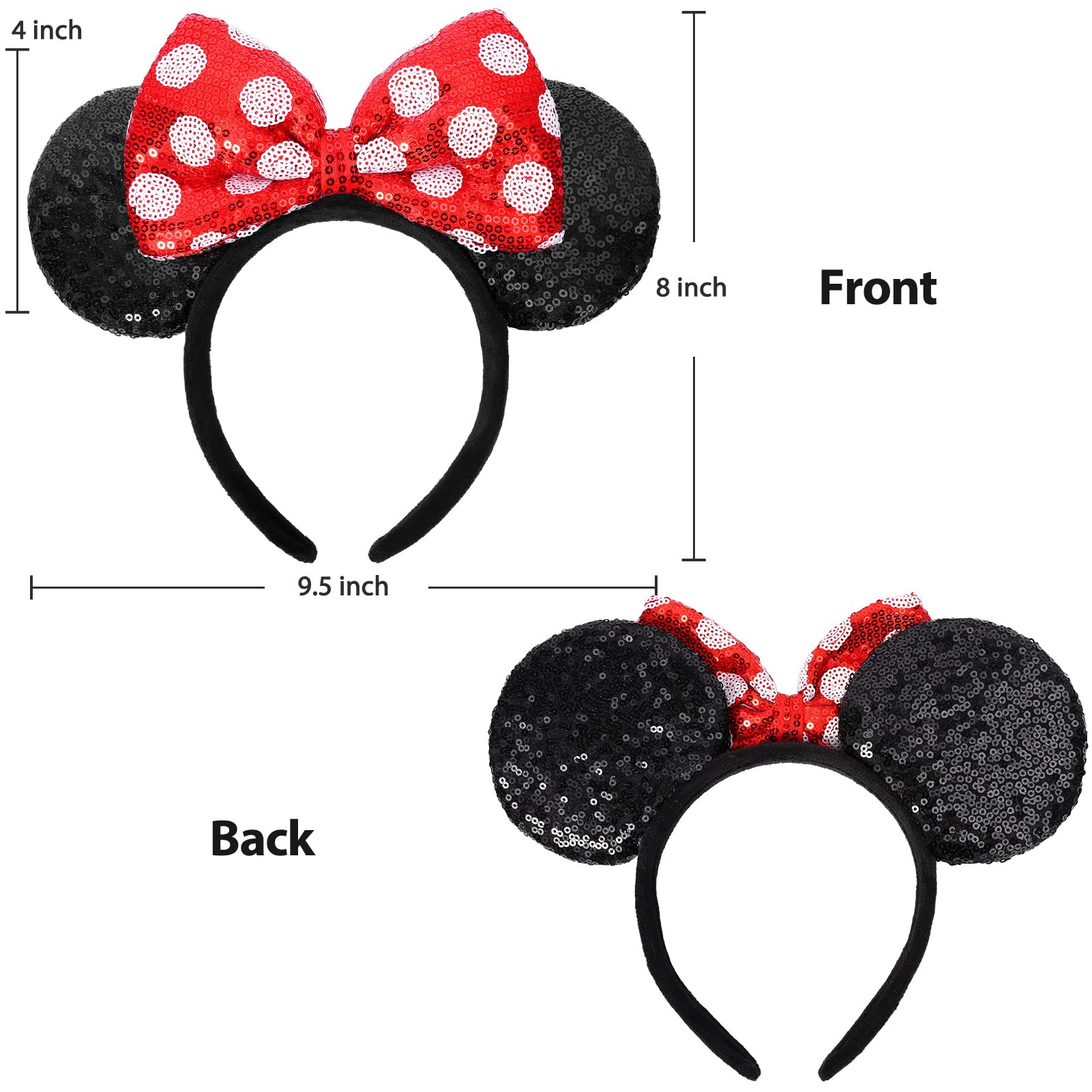 Sparkly Sequin Mouse Ears Headband for Women & Kids - Glitter Bow Hair Accessories for Disney Cosplay, Costume Parties & Theme Park Decor (Polka Dot Design) - Perfect for Disneyland Trips, Birthday Celebrations & Halloween Costumes