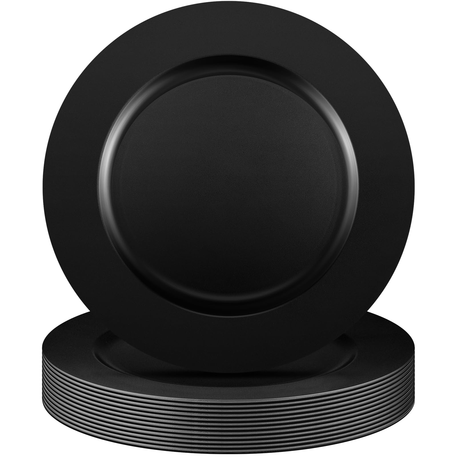 13 Inch Round Plastic Charger Plates Bulk - 12 Pack Black Wedding Dinner Plates for Table Setting, Party & Event Decoration - Perfect for Weddings, Banquets, and Formal Dining Occasions