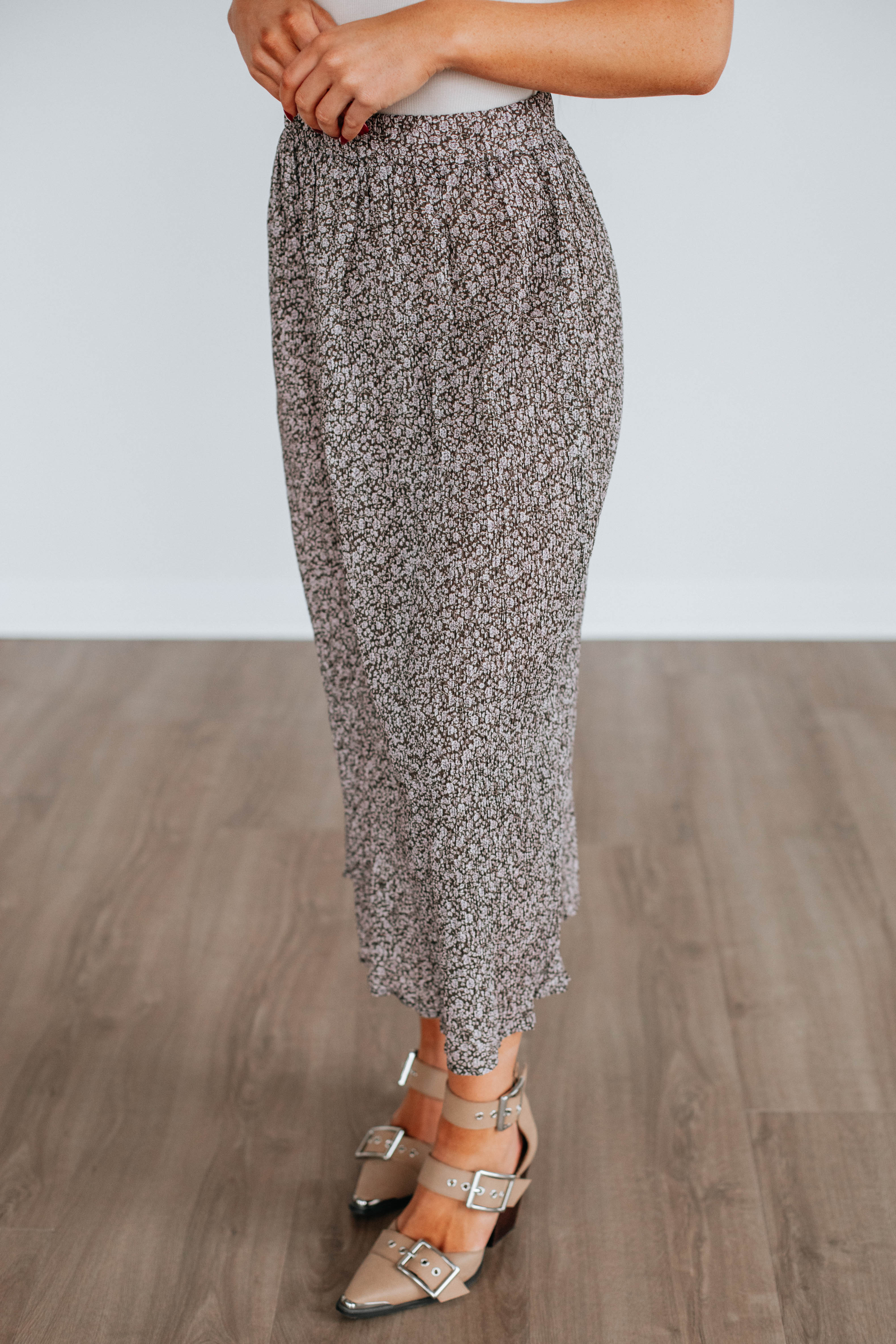 Anika Floral Skirt for Women - Mocha Brown High Waist A-Line Skirt | Perfect for Summer, Beach, and Casual Outings