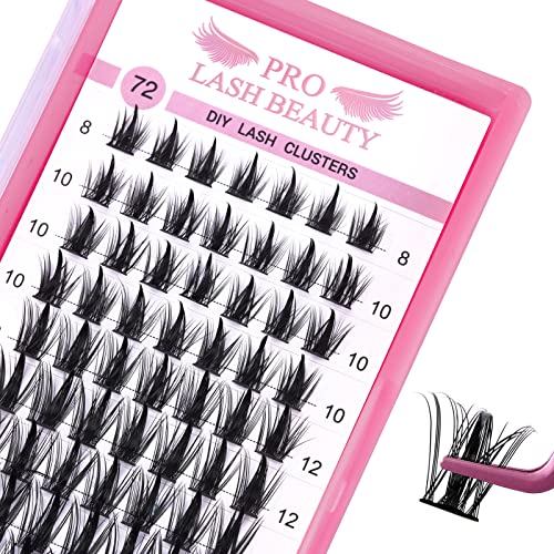 72 Pcs Cluster Lashes for DIY Eyelash Extensions - D-16mm Thin Band Individual Lashes, Easy to Apply at Home (Flirt Style, 8-16mm Mix) - Perfect for Parties, Weddings & Daily Glam Looks