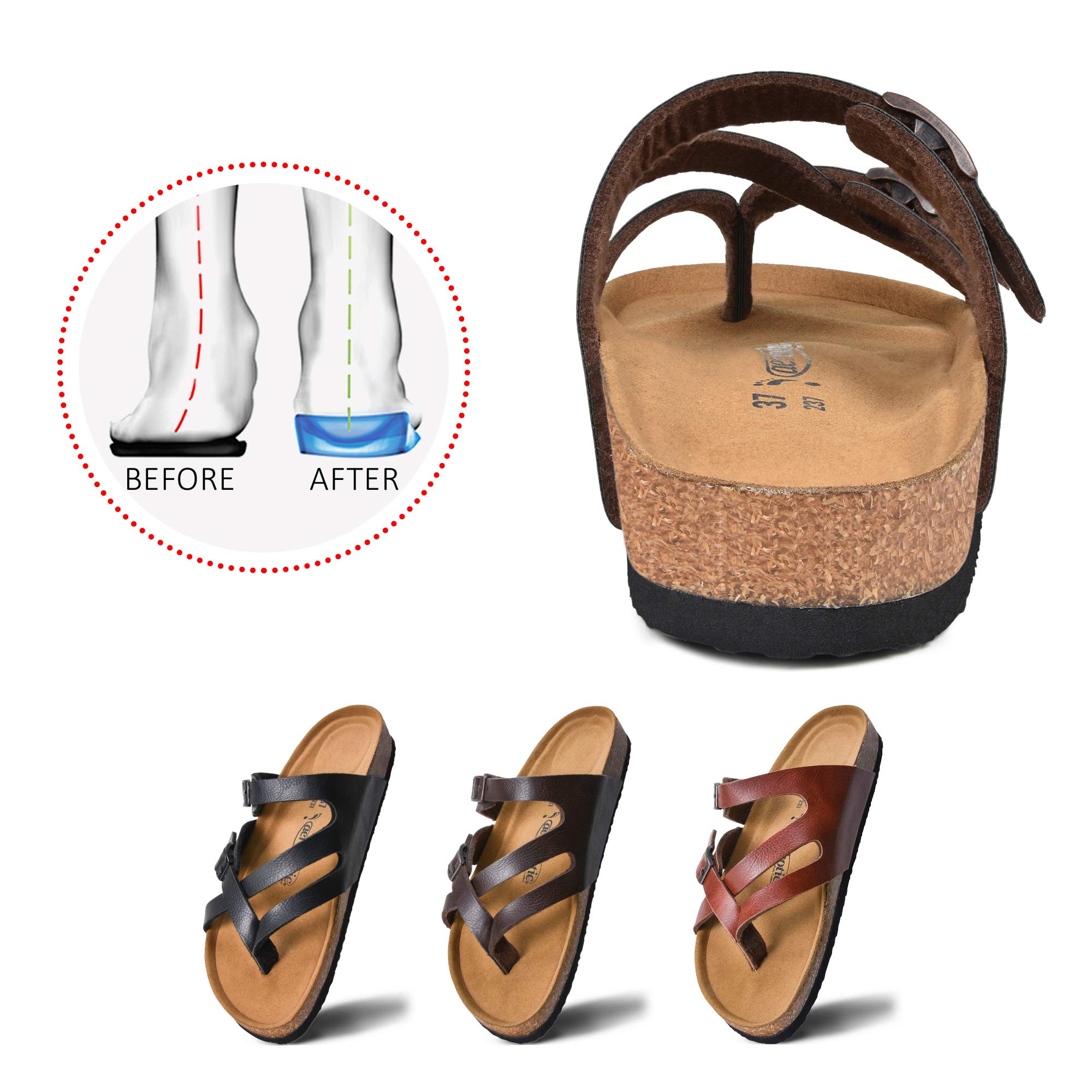 AEROTHIC Women's Strappy Slip-On Sandals with Memory Foam Cushion & Cork Footbed - Adjustable Buckle, Arch Support for All-Day Comfort - Perfect for Beach, Pool, Travel & Casual Wear