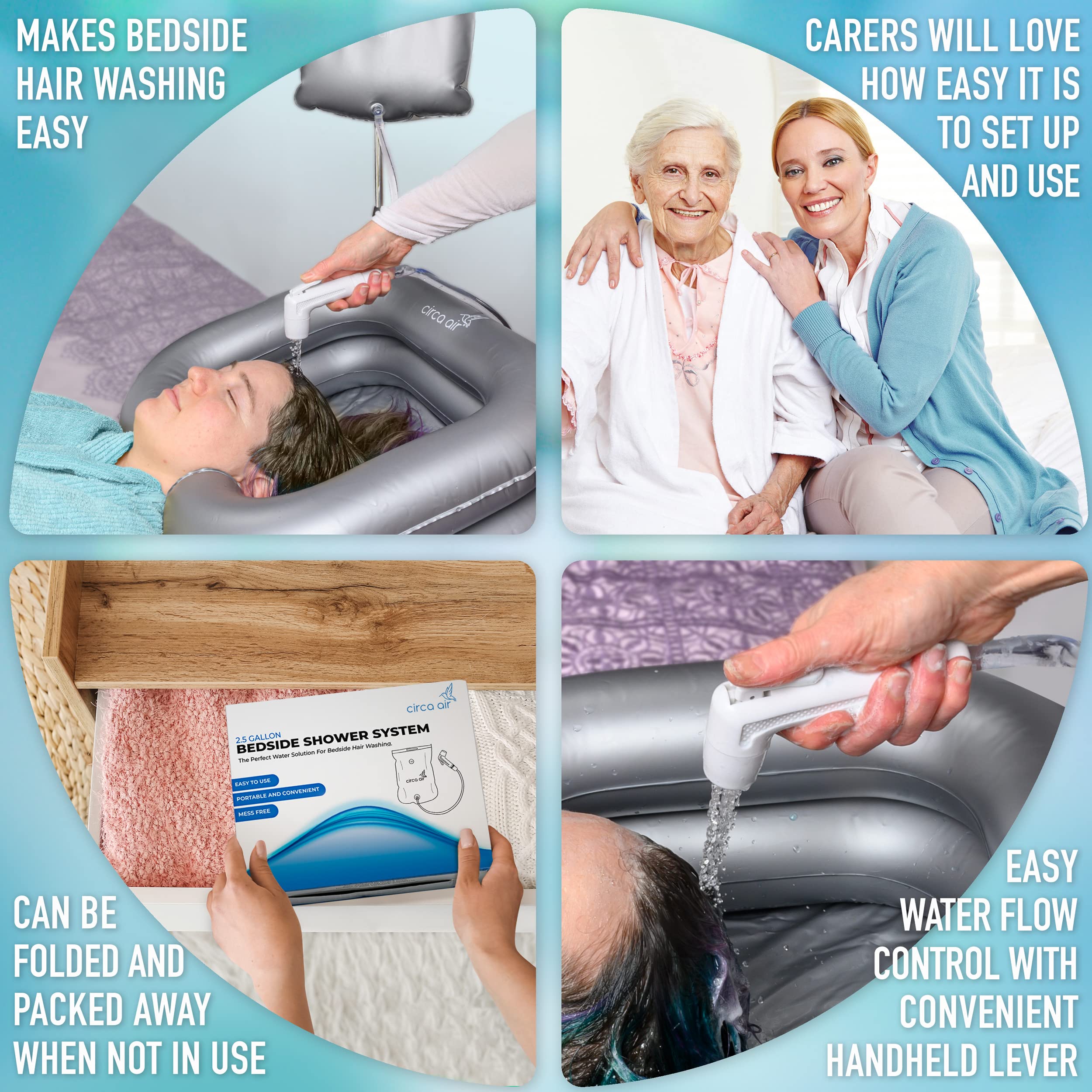 **Inflatable Hair Washing Basin & Portable Shampoo Bowl - Bedside Shower Bag for Easy Hair Washing in Bed | Ideal for Bedridden, Elderly & Post-Surgery Care | Lightweight & Travel-Friendly for Home, Hospital & Nursing Use**