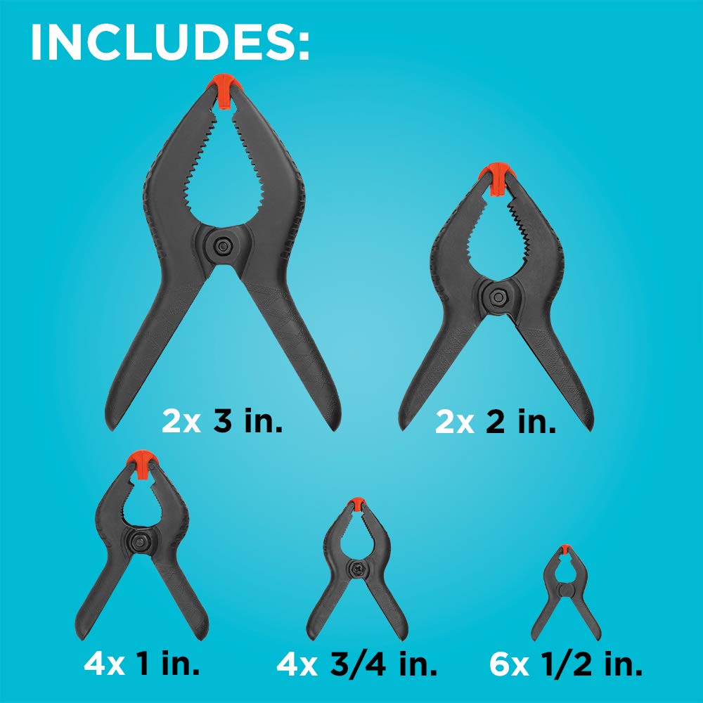 BLACK+DECKER 18-Piece Spring Clamp Set with Assorted Sizes (BDHT83001) - Perfect for Woodworking, DIY Projects, and Home Repairs