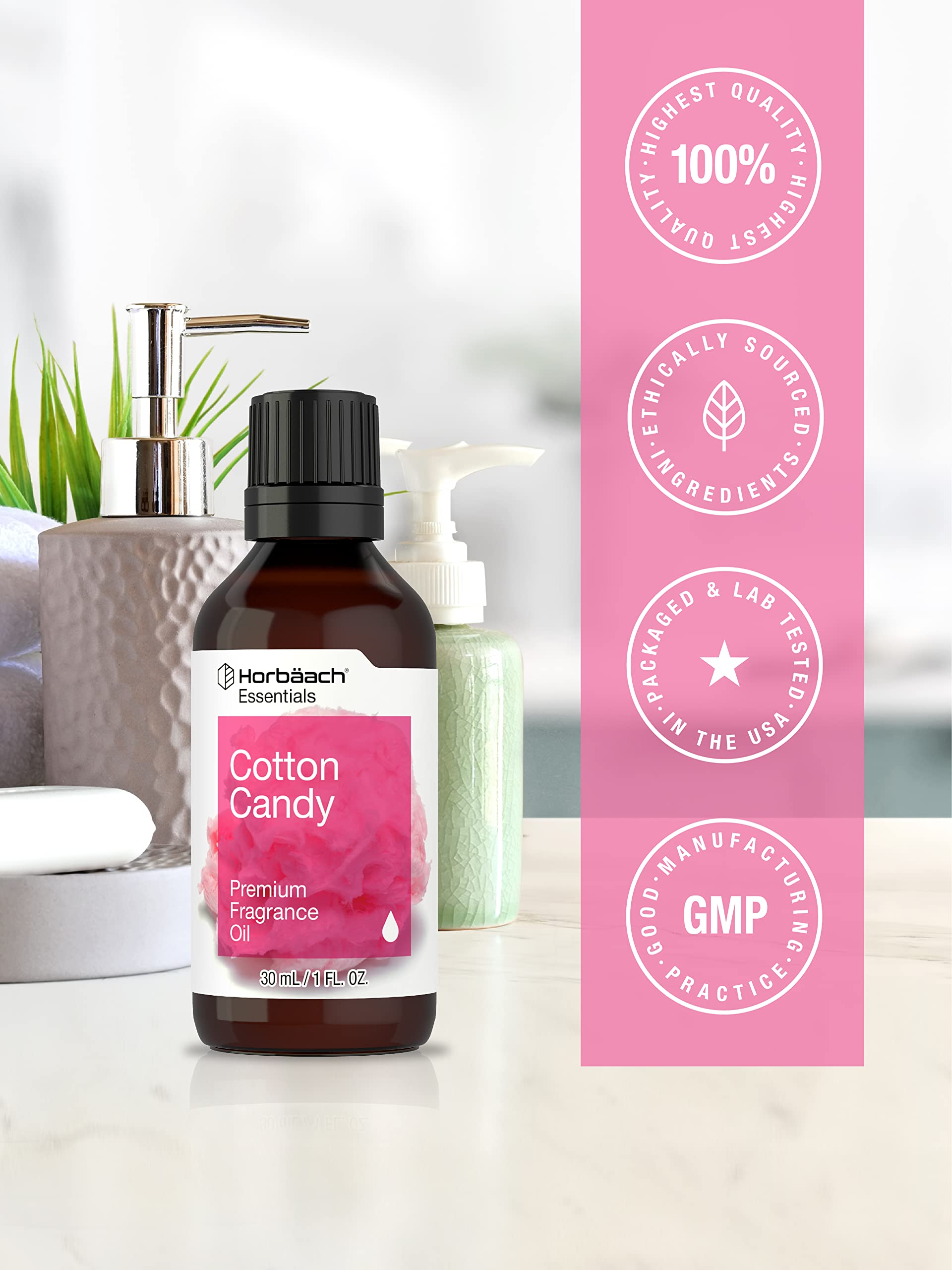 Horbäach Premium Cotton Candy Fragrance Oil - 1 fl oz (30ml) for Diffusers, Candles, Soap Making, Aromatherapy & DIY Projects | Sweet Scent for Home, Spa & Gift Giving