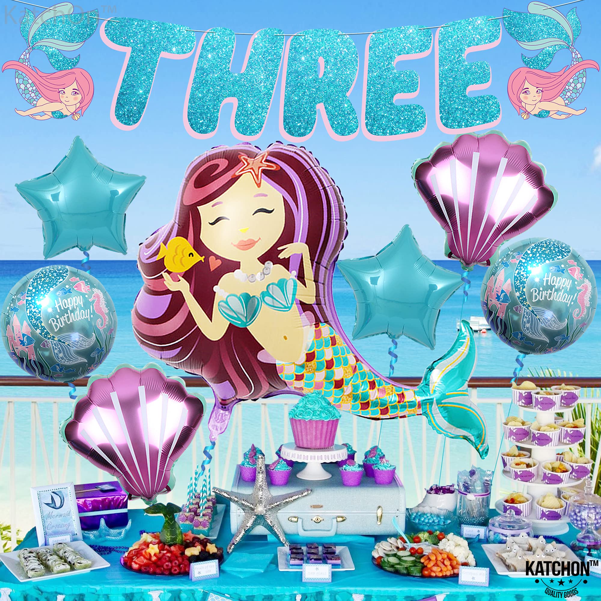 KatchOn Mermaid Birthday Party Decorations - Pack of 8 Balloons for 3rd Birthday Party, Mermaid Theme Party Supplies for Girls | Perfect for Underwater Themed Birthday Parties, Baby Showers & Ocean-Themed Events