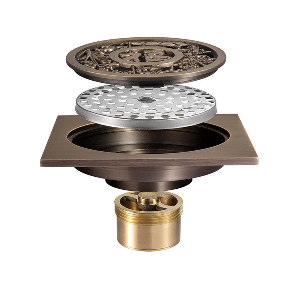 4 Inch Square Bronze Shower Drain with Removable Cover Grate - Brass Bathroom Floor Drain for Shower Waste - Perfect for Modern Bathroom Renovations and Wet Room Installations