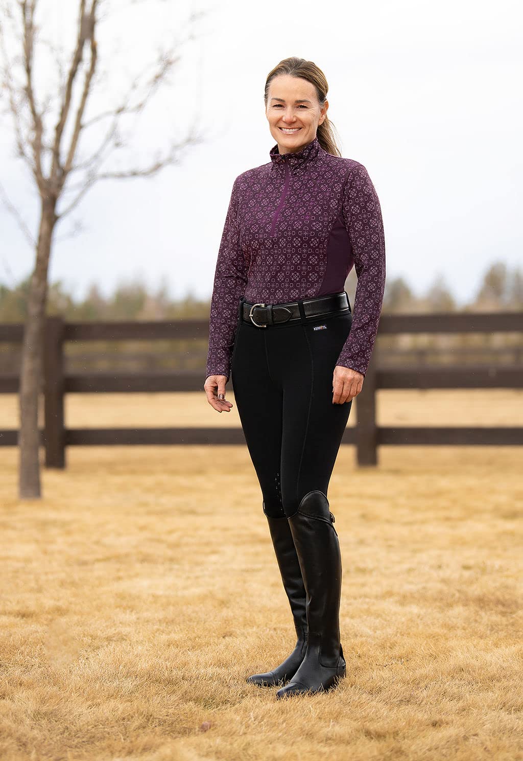 Kerrits Women's Sit Tight Wind Pro Knee Patch Winter Horse Riding Tights - Warm Polartec Equestrian Breeches with Phone Pocket for Cold Weather Riding & Outdoor Activities