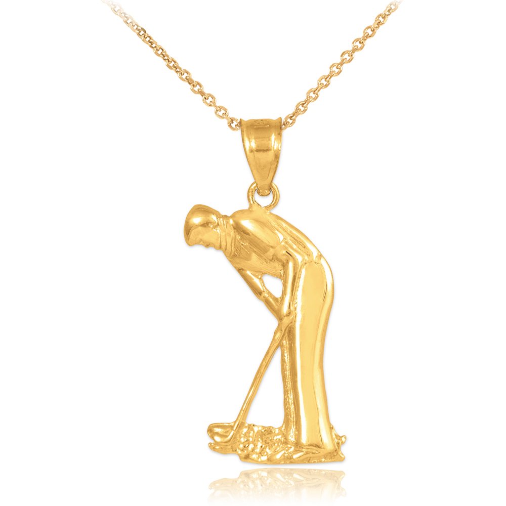 10K Yellow Gold Golf Putter Charm Pendant Necklace for Men & Women – Perfect Gift for Golf Lovers & Sports Enthusiasts