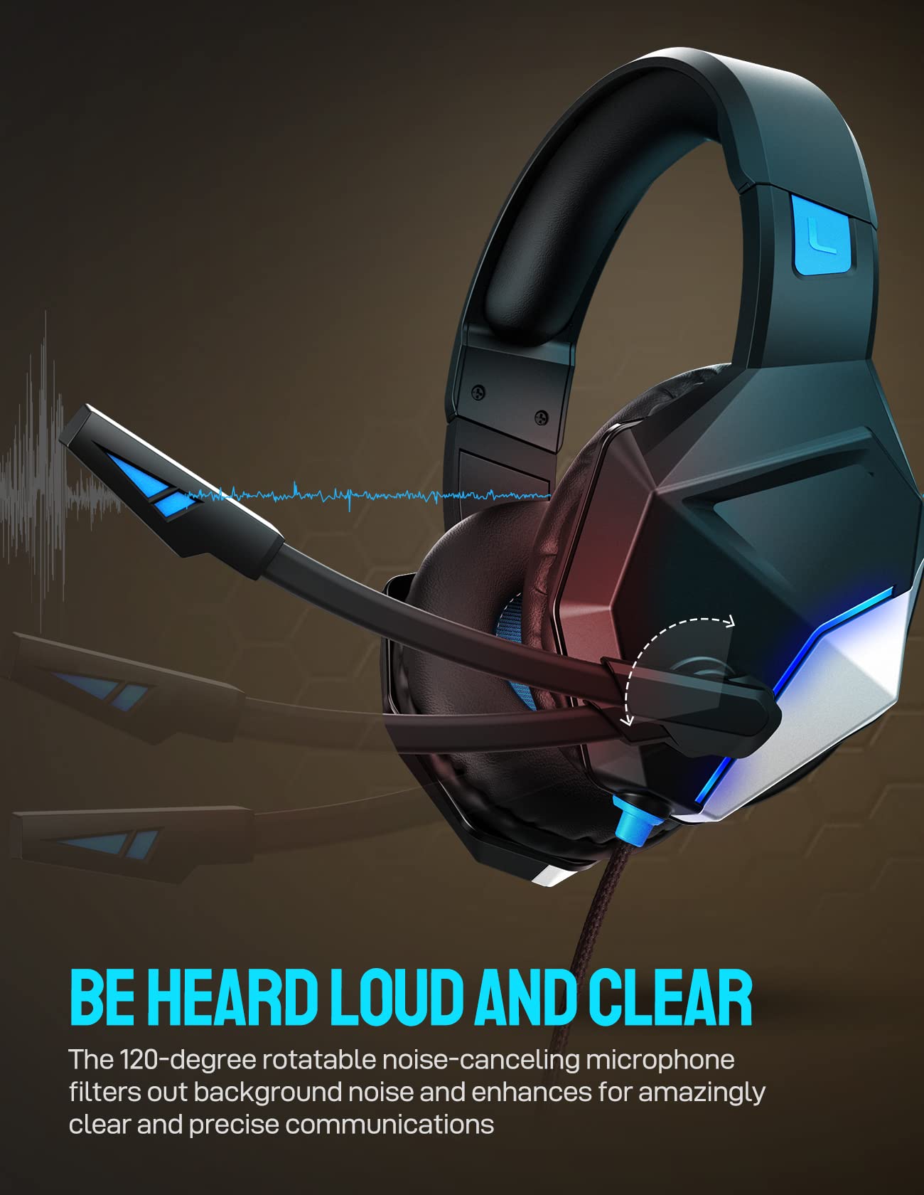Premium Gaming Headset with Noise Cancelling Mic - Wired Over-Ear Headphones for PC, PS4, PS5, Xbox One & Nintendo Switch - Stereo Bass Surround Sound, LED Lights & Memory Foam Earmuffs - Perfect for Esports, Streaming & Late-Night Gaming Sessions