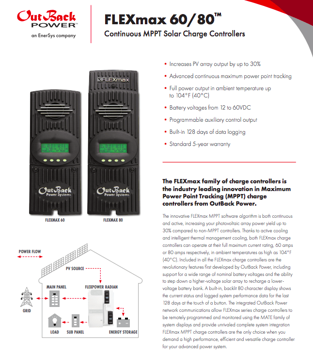 Outback Power FlexMax FM80 MPPT Solar Charge Controller - 150VDC Input for Off-Grid & RV Solar Systems | High Efficiency Energy Management