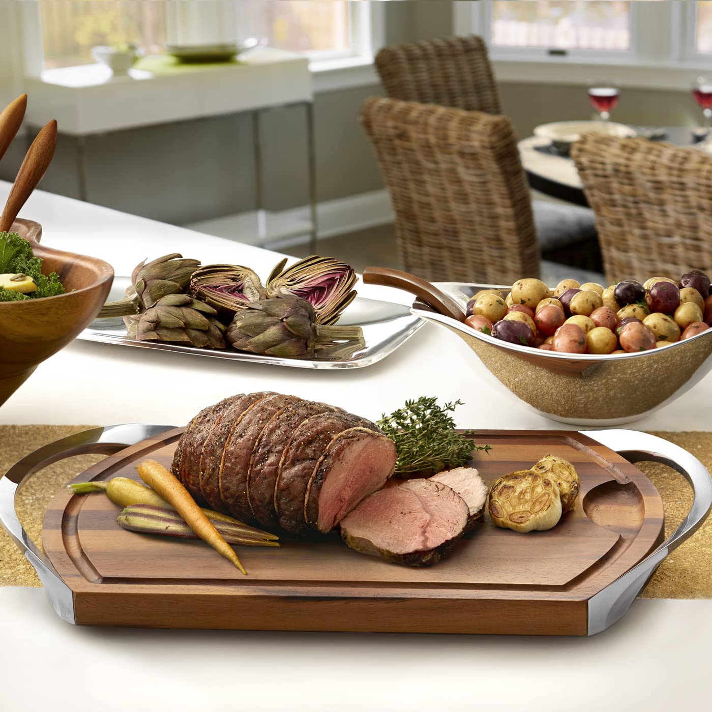 Nambe Marupa 18-inch Rectangular Metal Alloy Serving Platter - Perfect for Entertaining, Parties, Appetizers, Fruits, Sushi & Meat | Oven & Freezer Safe Serving Tray | Ideal for Dinner Parties, Buffets & Holiday Gatherings