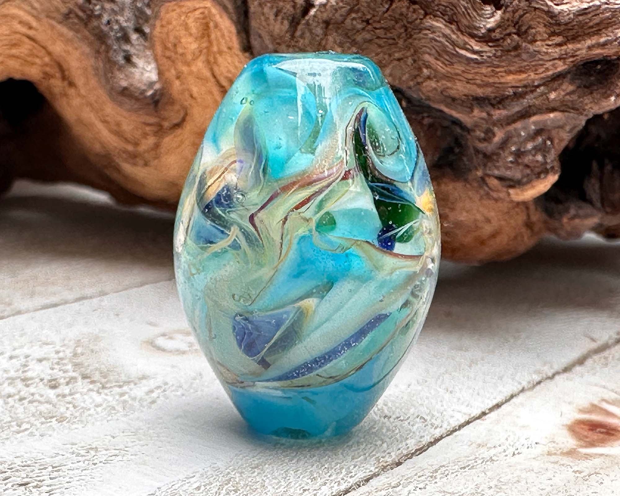 Handmade Aqua Blue Lagoon Glass Lampwork Focal Bead - SRA Certified for Jewelry Making, DIY Crafts & Home Decor - Perfect for Necklaces, Bracelets, and Boho Style Decorations