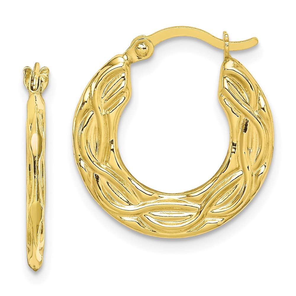 10K Yellow Gold Puffed Shrimp Hoop Earrings - 18mm x 17mm Elegant Patterned Design for Women | Perfect for Parties, Weddings & Everyday Wear