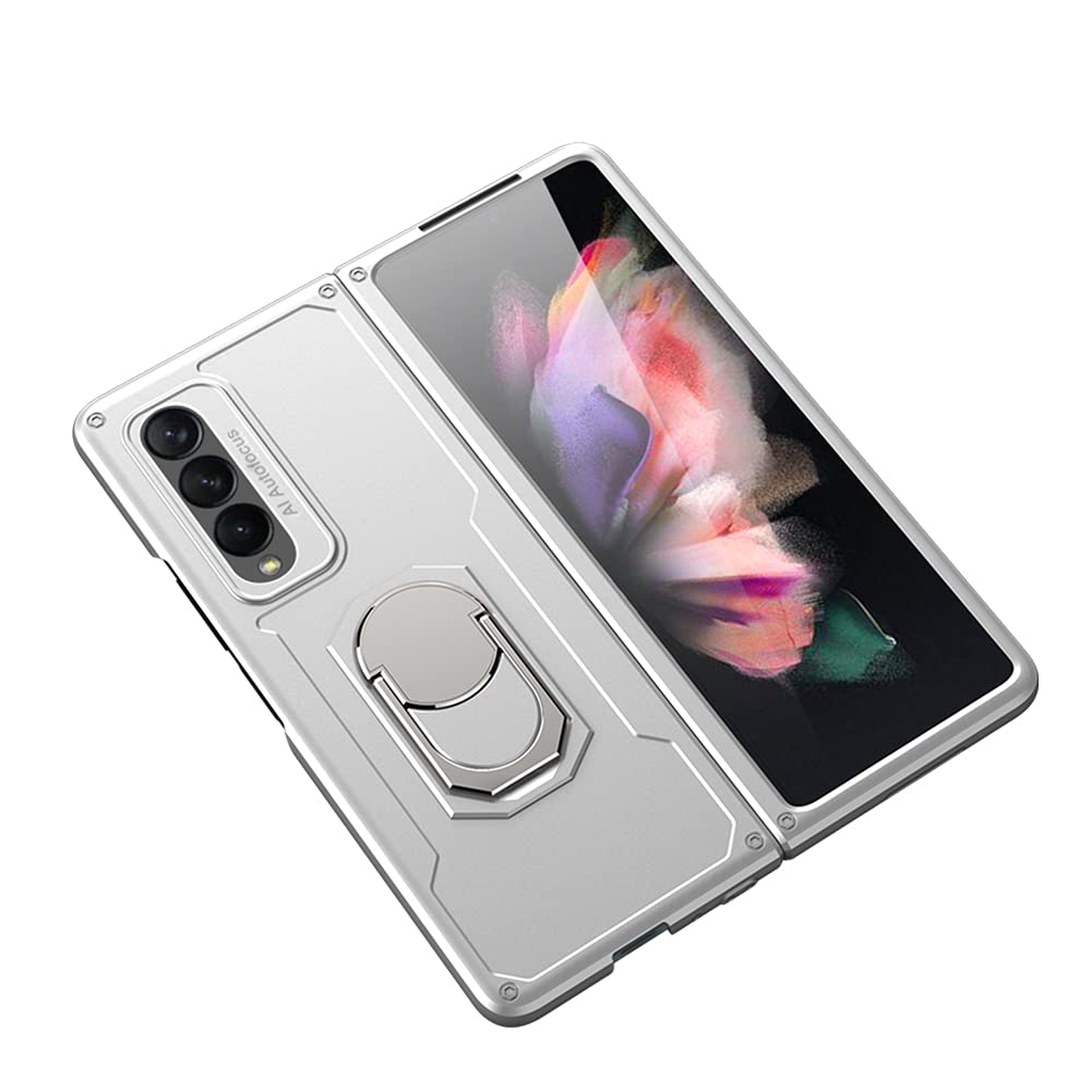 Samsung Galaxy Z Fold 3 Case with Ring Holder & Kickstand - Premium Protective Cover for Galaxy Z Fold 3 | Slim Shockproof Phone Case | Gray | Perfect for Work, Travel & Daily Use
