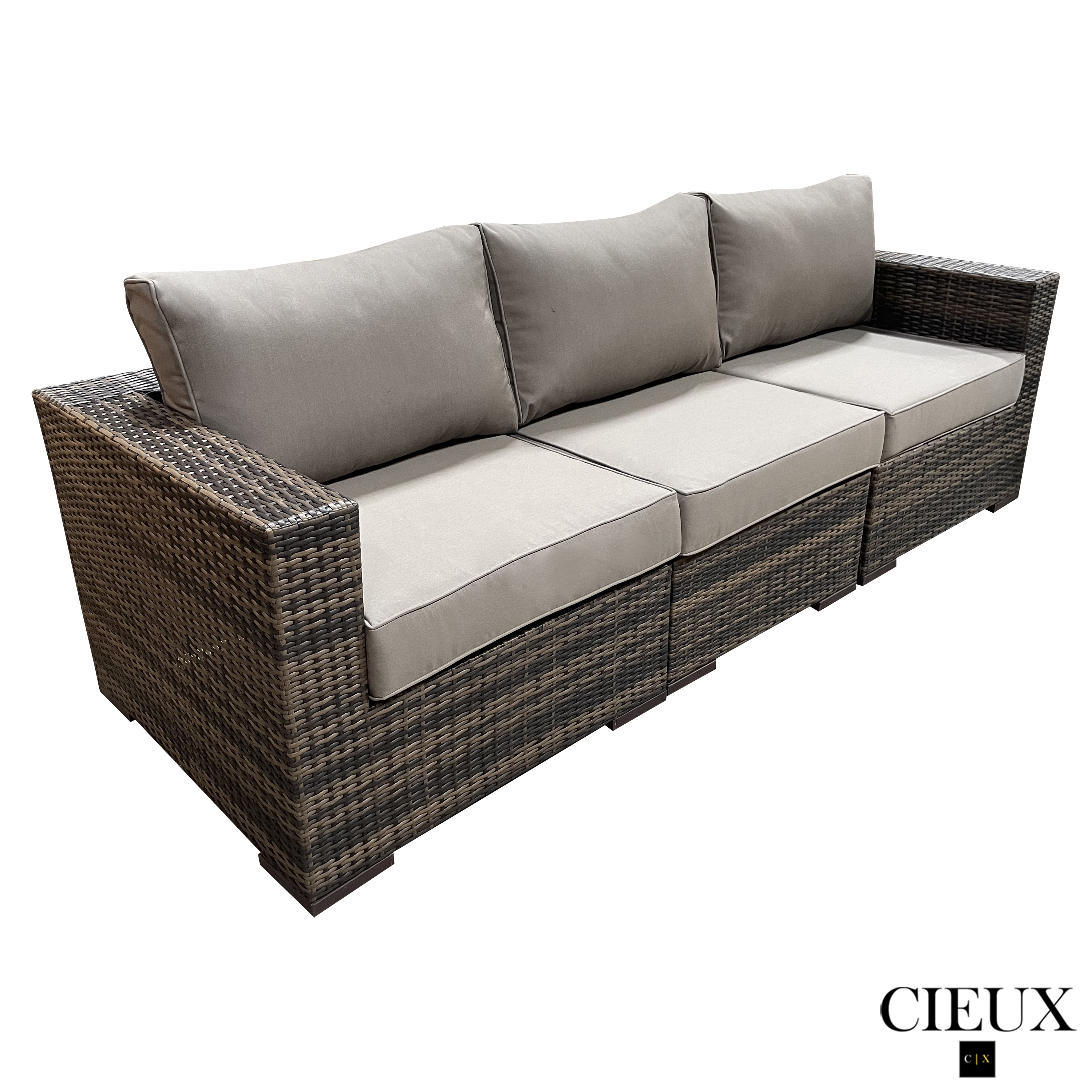 Brown Valence Outdoor Patio Wicker Sofa Set with Sunbrella Taupe Cushions - Weather-Resistant All-Weather Wicker Furniture for Backyard, Garden, Poolside & Patio Relaxation