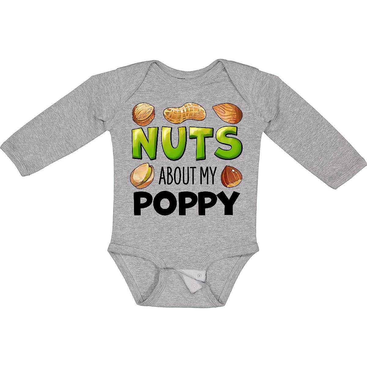 Inktastic Nuts About My Poppy Peanut Almond Pistachio Long Sleeve Baby Bodysuit - Cute Infant Outfit for Family Photos & Holiday Celebrations