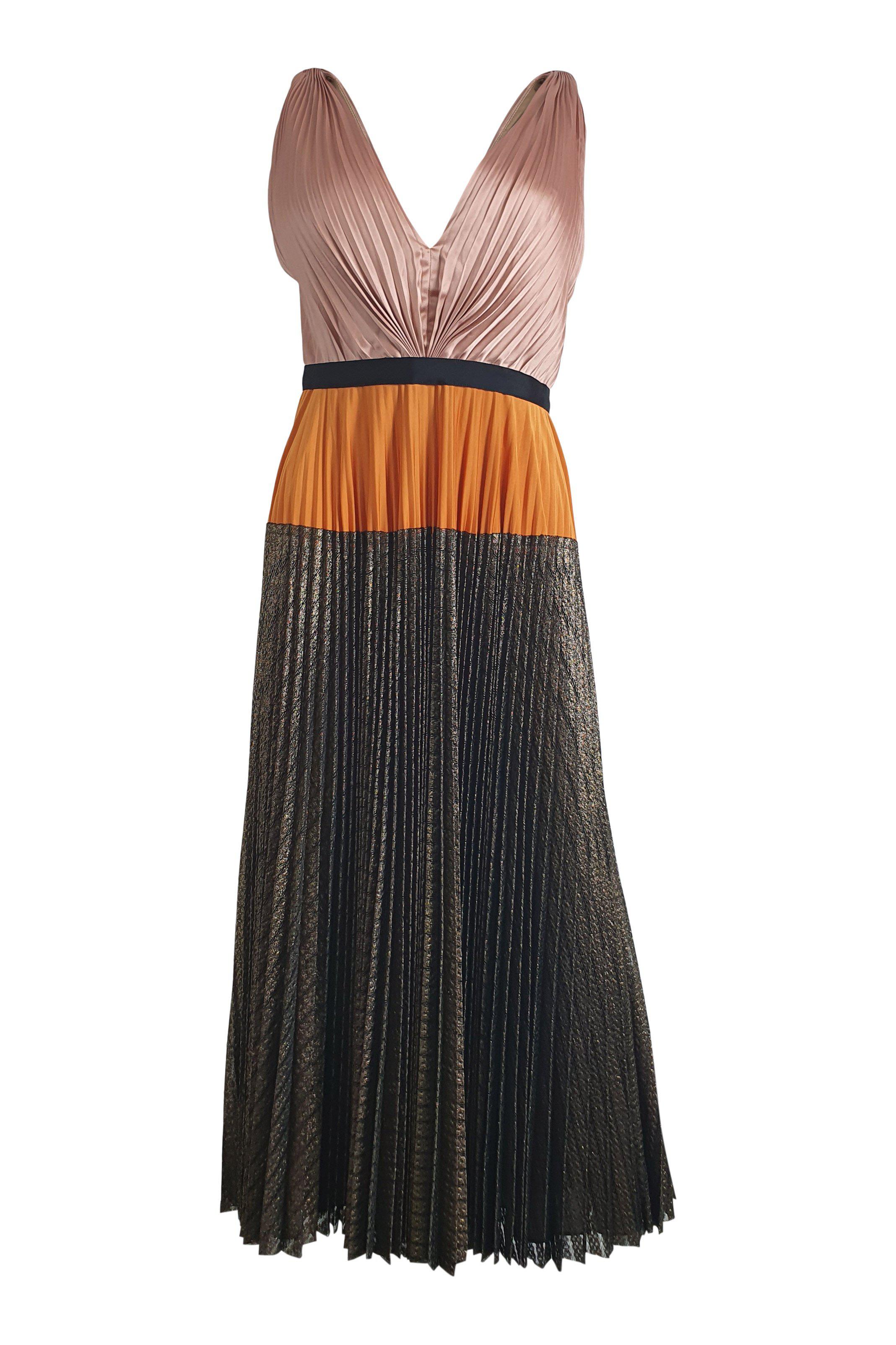 CATHERINE DEANE Women's Sleeveless Pleated Midi Dress - Color Block Design, UK Size 8 | Perfect for Summer Weddings, Garden Parties & Cocktail Events