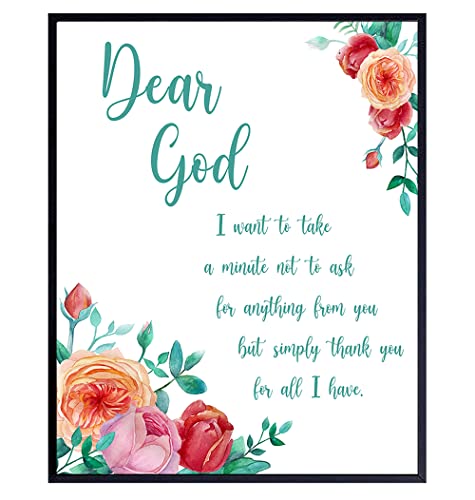 Dear God Wall Decor - Inspirational Christian Gifts for Women - Religious Home Decor - Catholic Prayer Wall Art - Grateful Heart Wall Print - Faith-Based Home Decor for Bedroom, Living Room & Prayer Space