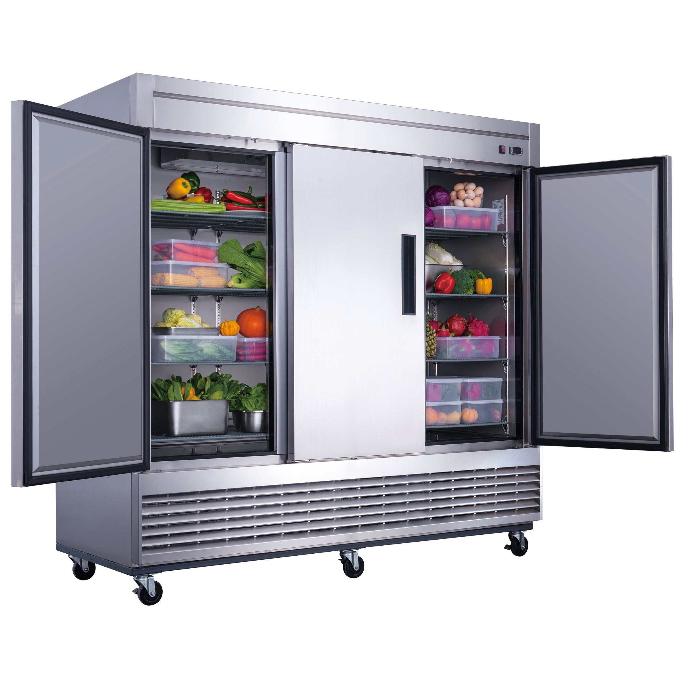 Dukers D83R 3-Door Refrigerator - Energy Efficient French Door Fridge with Spacious Interior for Home, Kitchen, and Restaurant Use