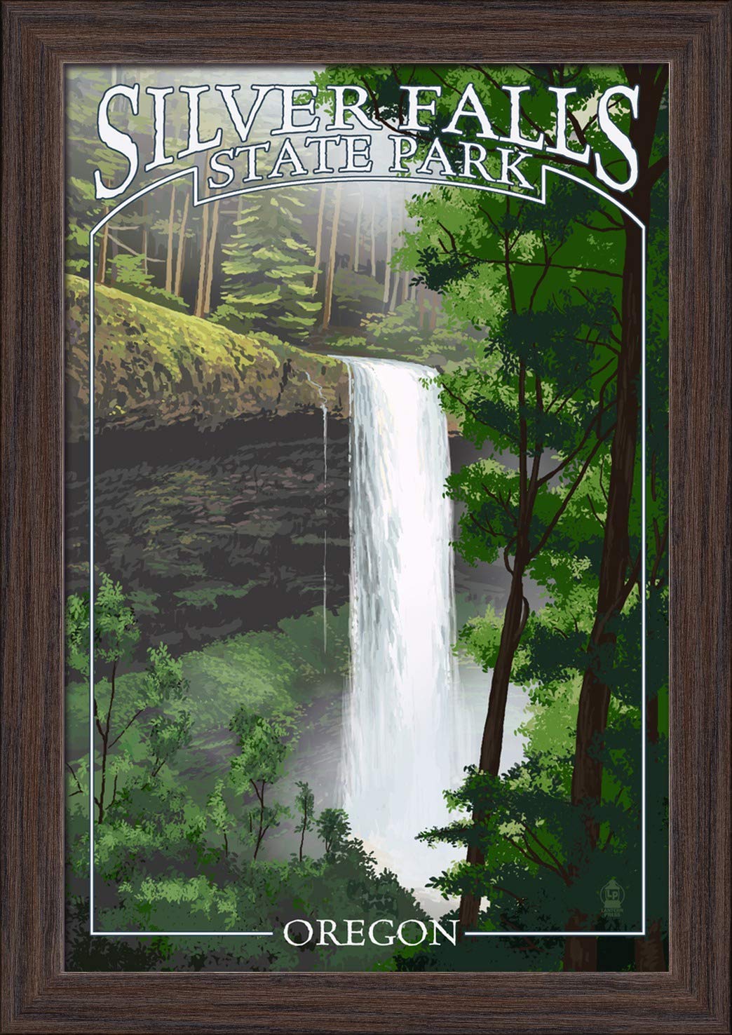 12x18 Giclee Fine Art Print of Silver Falls State Park Oregon South Falls - Recycled Wood Frame in Espresso Brown - Perfect for Home Decor, Office Wall Art & Nature Lover Gifts
