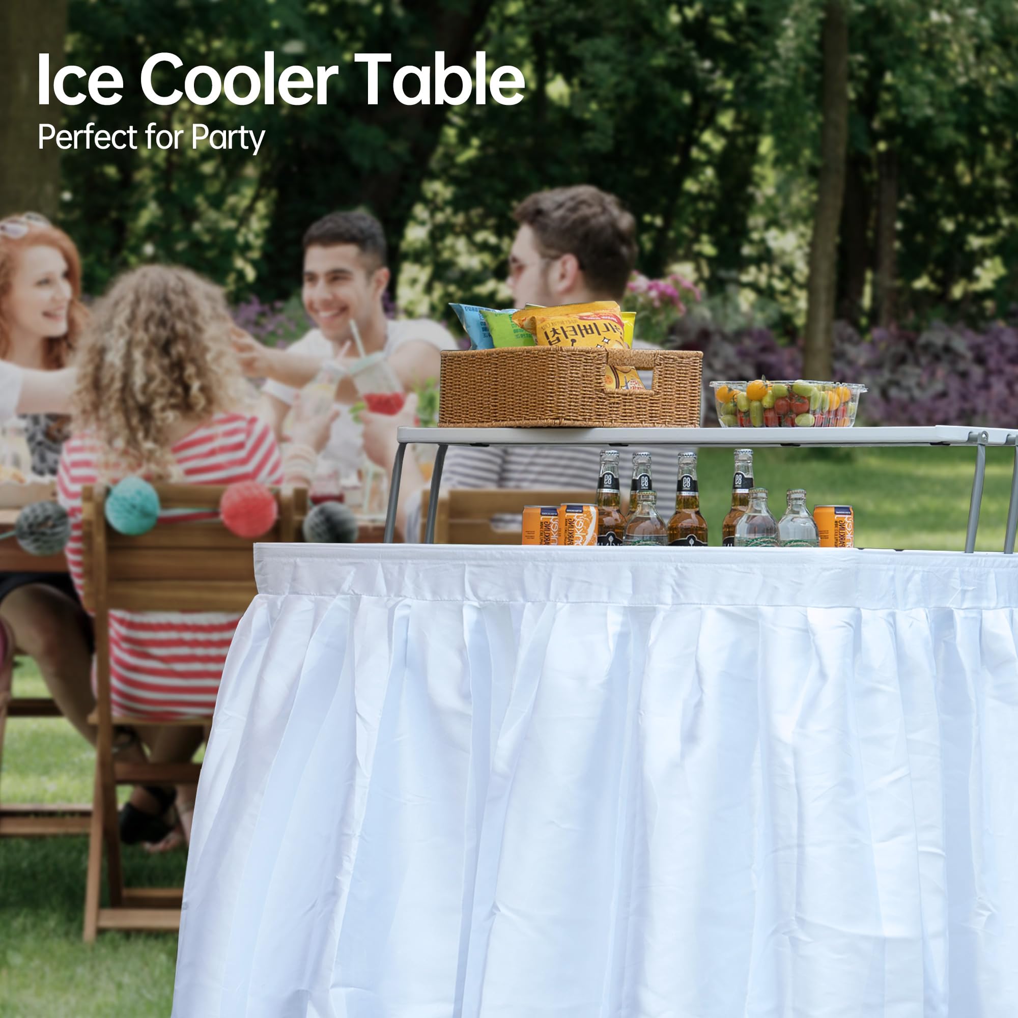 **Portable Folding Ice Cooler Table with Removable Skirt, Large Sink & Drain – Perfect for Outdoor BBQs, Camping & Tailgating Parties**