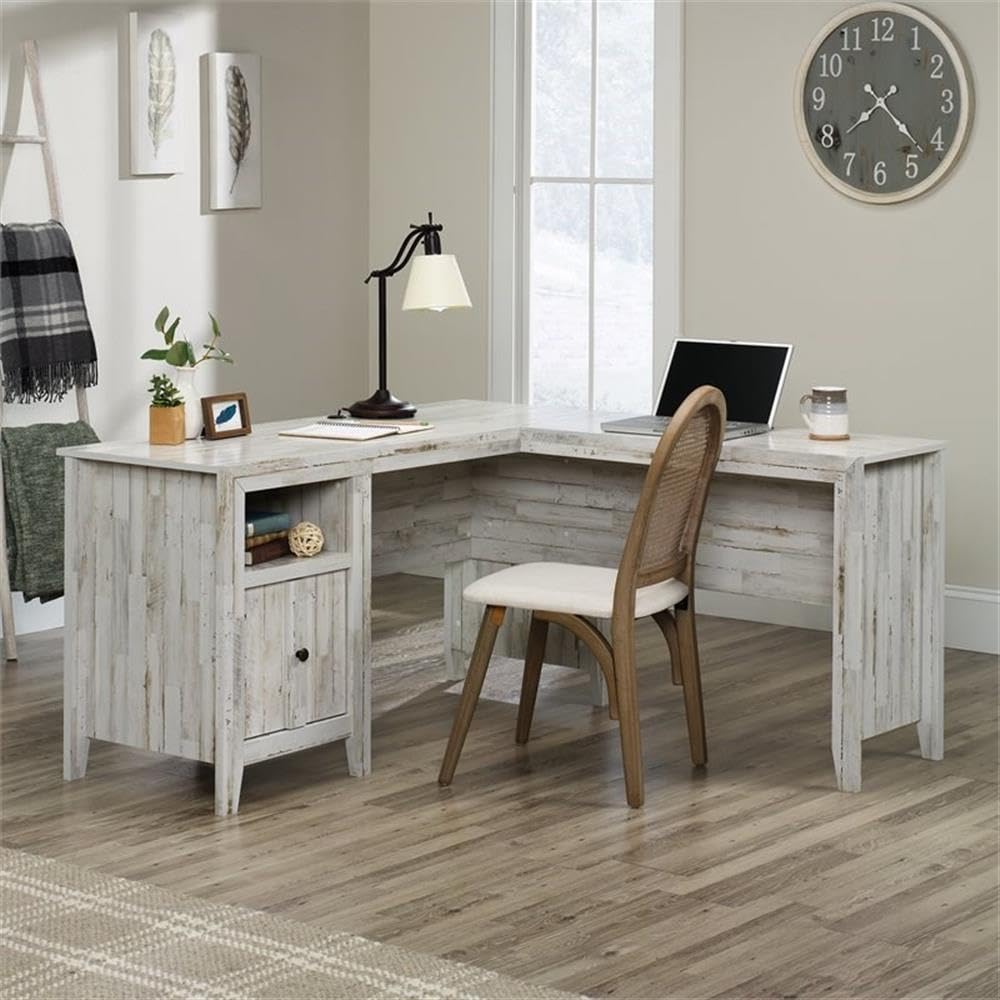 UrbanPro Traditional L-Shaped Desk - Engineered Wood White Plank for Home Office, Gaming & Study - Modern Workstation with Ample Space