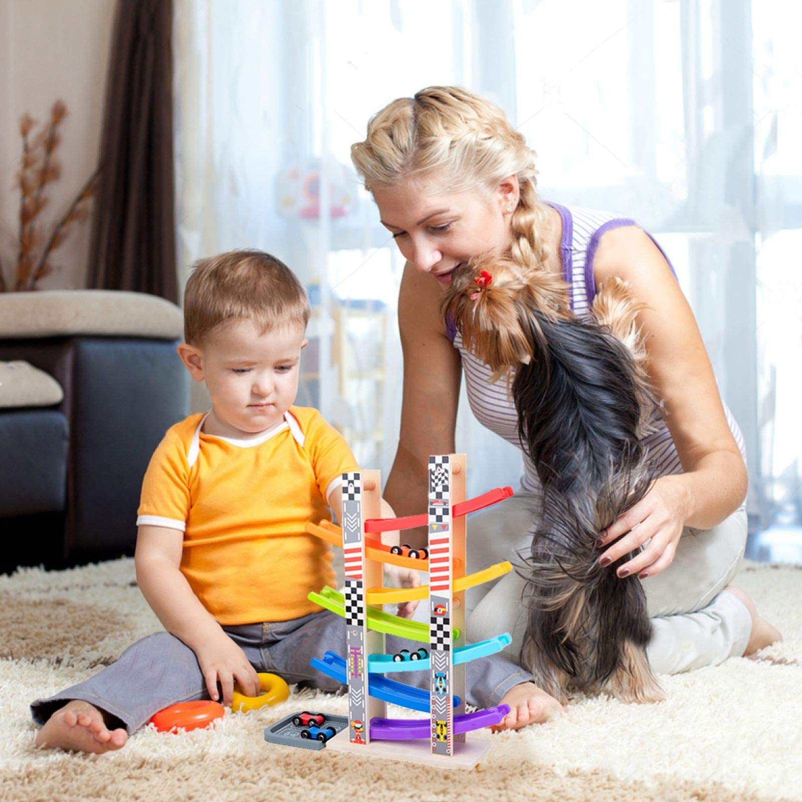 Wooden Car Ramp Racer Toy Set with 7 Mini Vehicles & Race Tracks - Montessori Learning Toys for Toddlers Ages 1-3 Years Old - Perfect Gift for Boys and Girls - Fun Indoor Play & Early Childhood Development Activity
