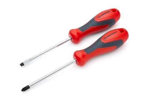 Crescent CSD2 Cushion Grip Screwdriver Set - 2-Piece Comfort Handle Screwdrivers (Red/Black) by Apex Tool Group - Perfect for DIY Home Repairs, Electronics, and Automotive Maintenance