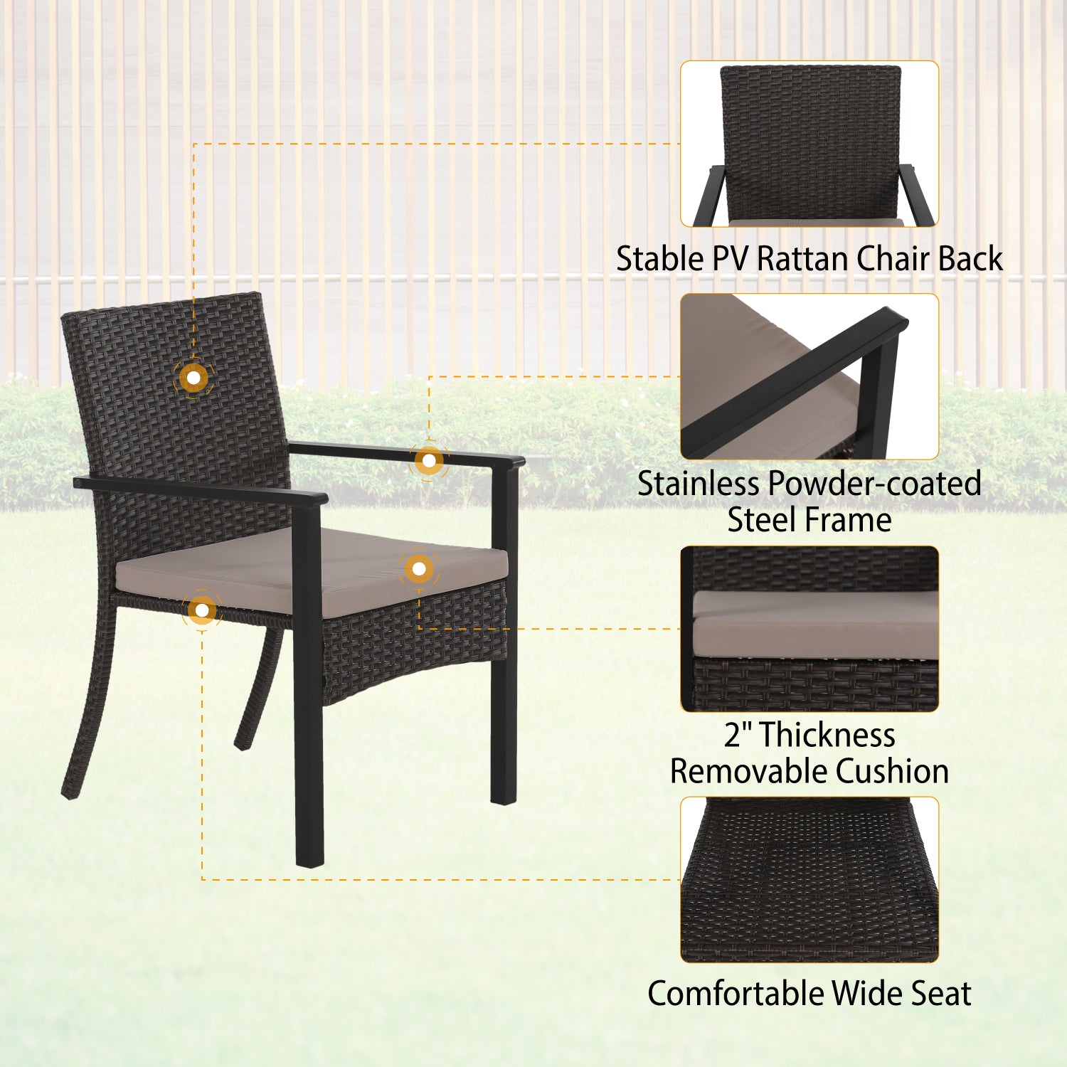MFSTUDIO 7-Piece Outdoor Dining Set - Steel Table with Rattan Cushion Chairs for Patio, Garden & Backyard - Weather-Resistant Furniture for Entertaining & Relaxation
