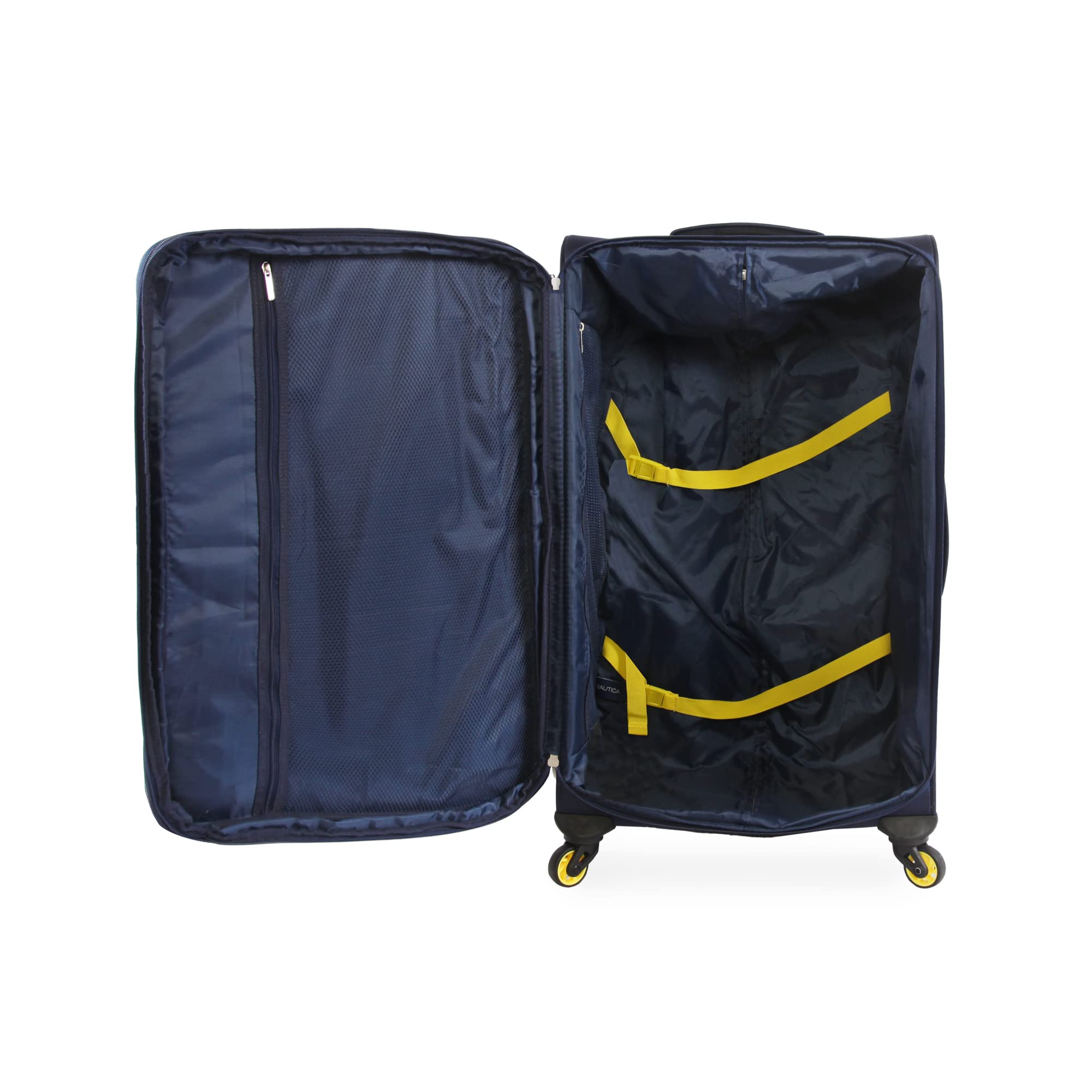 NAUTICA Helios 2-Piece Softside Luggage Set in Navy & Yellow - Lightweight Spinner Suitcase for Travel, Business Trips & Weekend Getaways