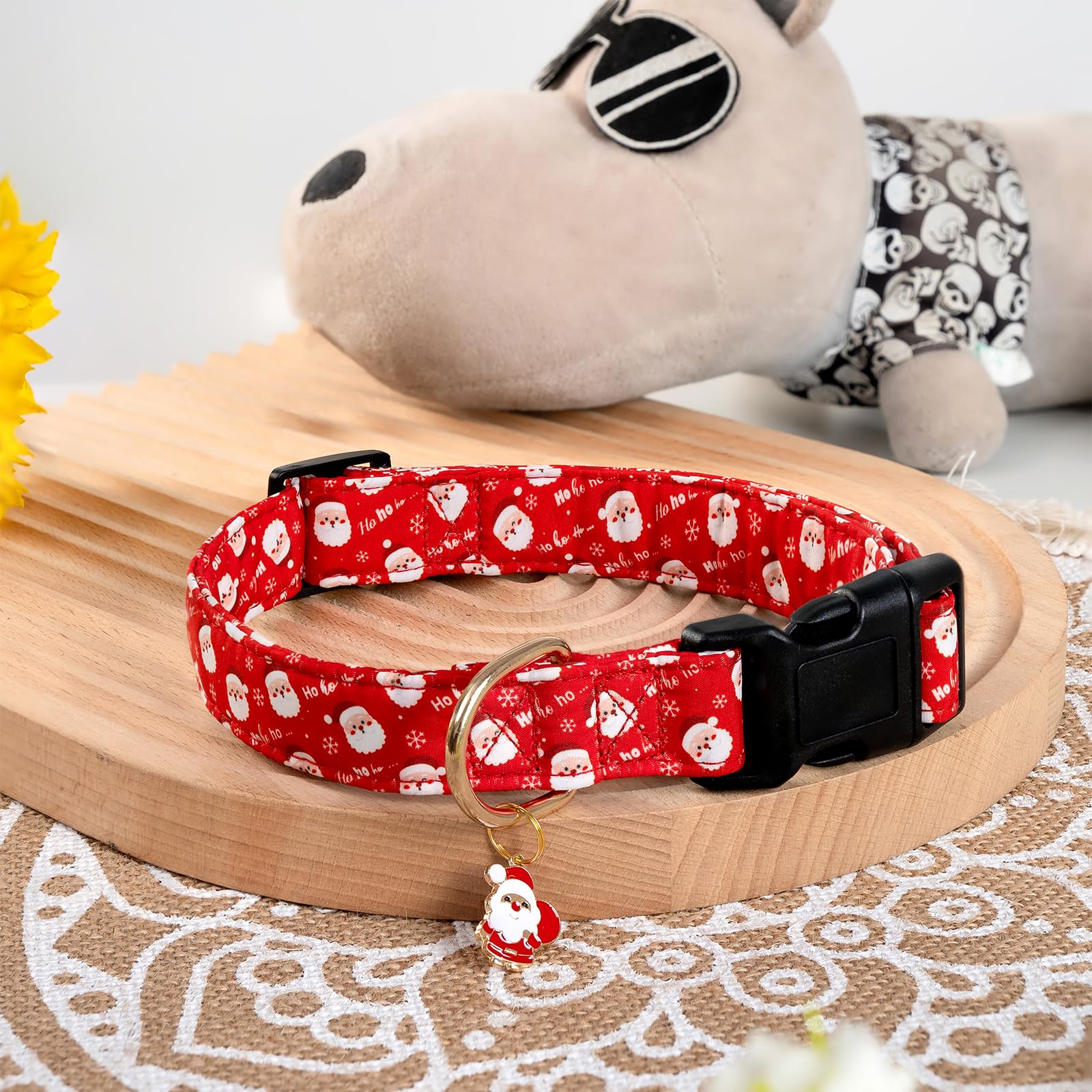 Festive Red Santa Claus Dog Collar - Adjustable Soft Pet Collar for Small, Medium & Large Dogs - Perfect Christmas Gift for Puppies (Male/Female) - Ideal for Holiday Photos, Christmas Parties & Festive Walks