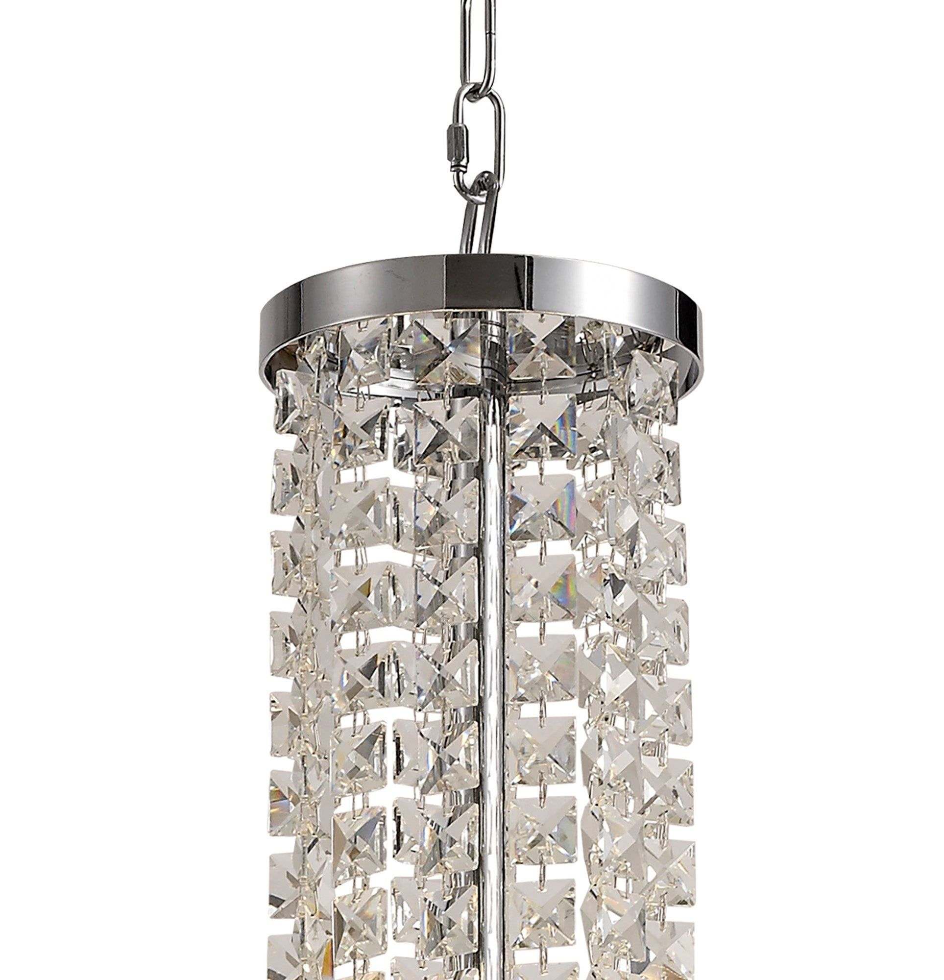 Cadwell Convertible Pendant/Semi Flush Ceiling Light Fixture - 7 x E14 Bulb Sockets - Polished Chrome & Crystal Design - Perfect for Dining Room, Bedroom, or Entryway Lighting