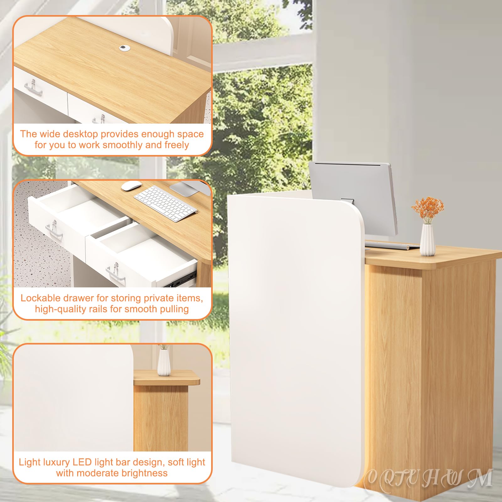 Modern L-Shaped Reception Desk with Lockable Drawers - Office Counter Table for Beauty Salon, Retail Store & Business Front Desk - Durable Workstation for Customer Service & Cashier Area