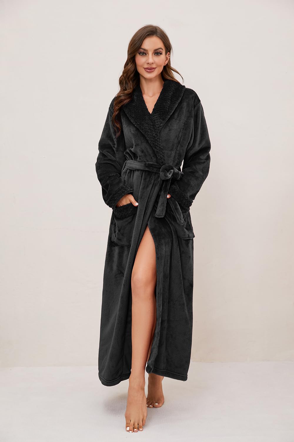 Heartnice Women's Long Fleece Robe - Soft Plush Bathrobe with Full-Length Warm House Coat for Winter | Cozy Loungewear for Home, Spa & Relaxation