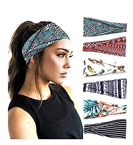 PLOVZ 6 Pack Women's Non-Slip Yoga Headbands for Running, Workout & Sports - Soft Stretchy Hair Bands for Women & Girls - Perfect for Gym, Fitness, Yoga & Everyday Use (Set of 10)