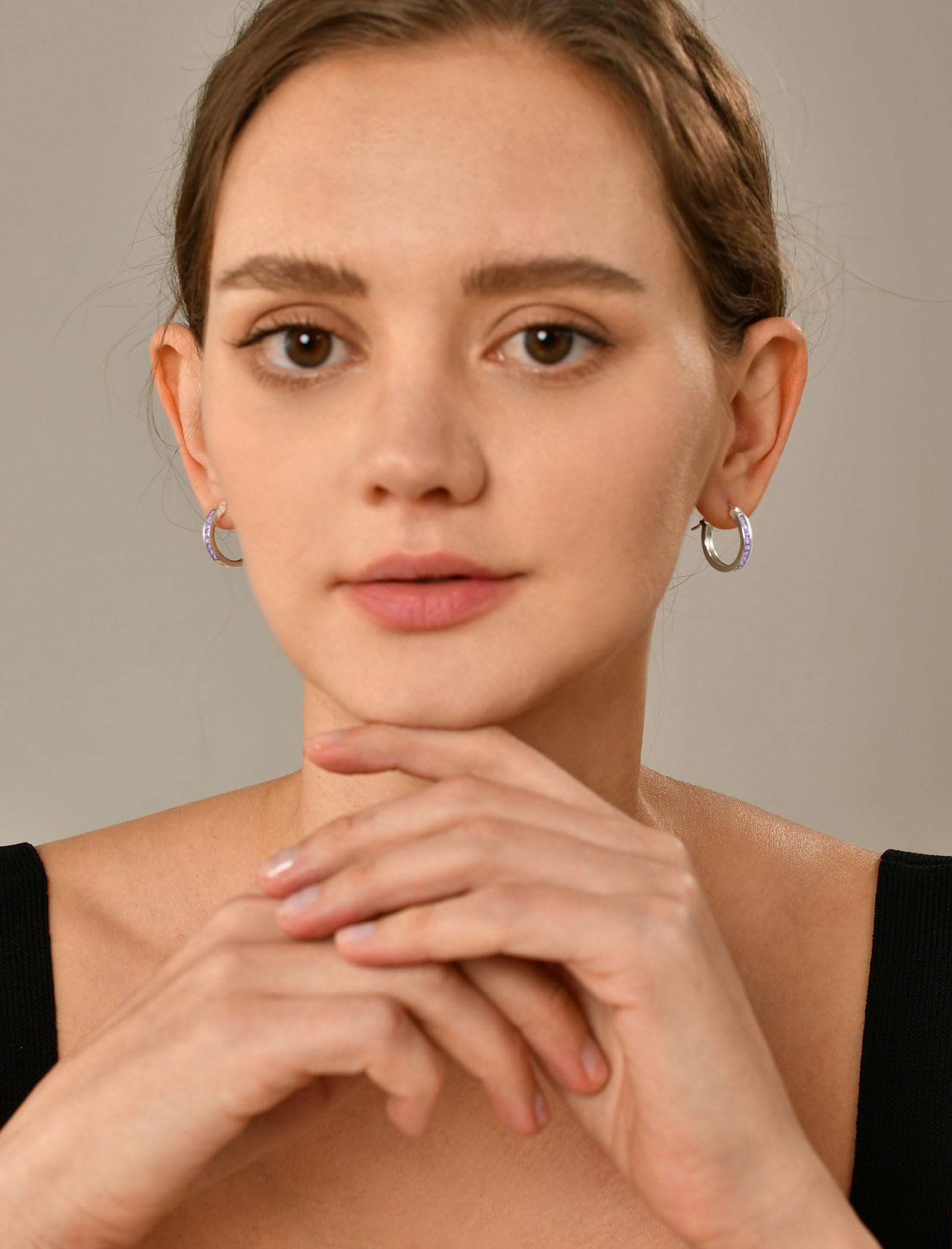 925 Sterling Silver Hoop Earrings for Women - Round Halo Huggie Birthstone Earrings | Perfect for Everyday Wear, Gifts & Special Occasions