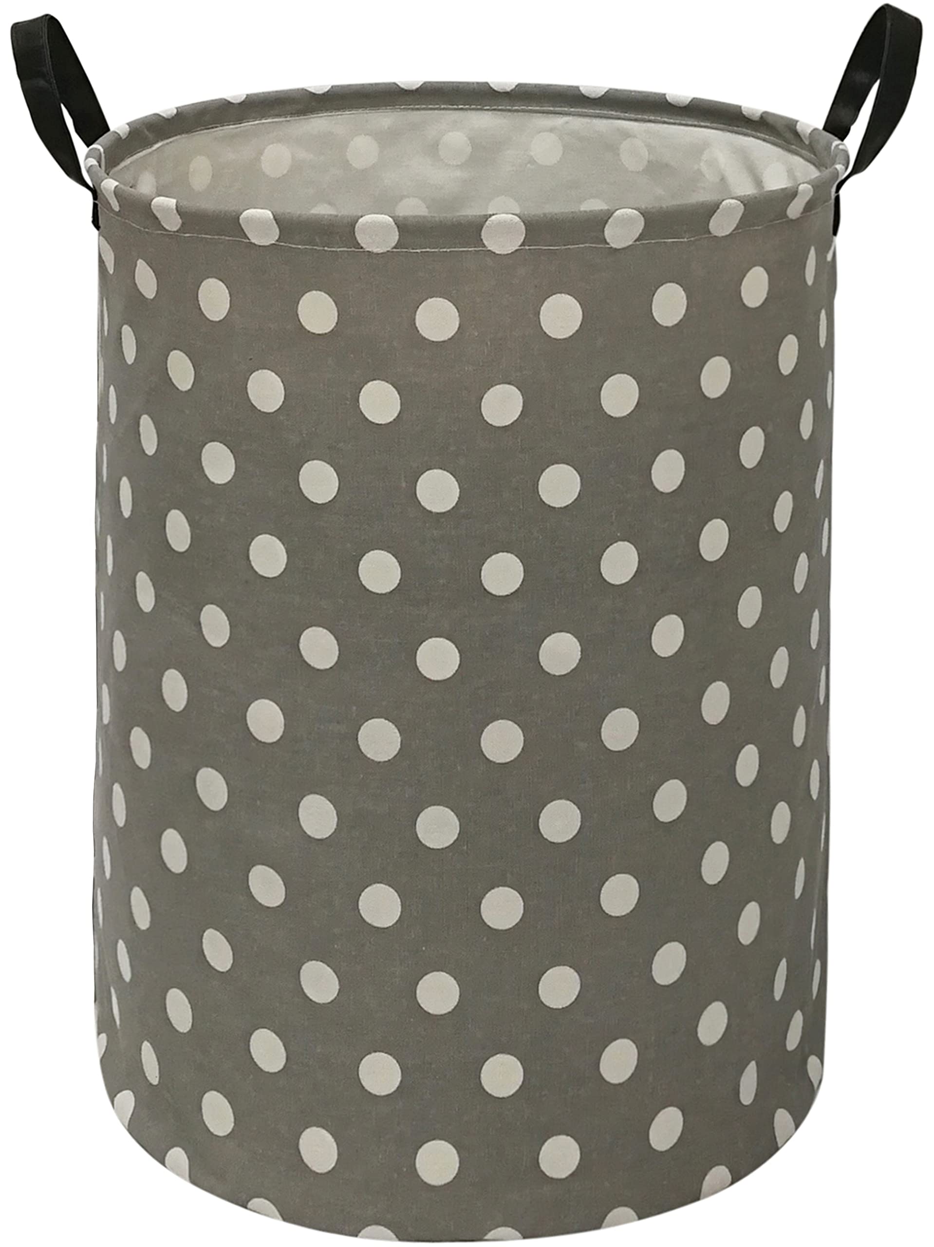 Waterproof Canvas Storage Bin & Laundry Hamper with Handles - Multi-Purpose Clothes Basket, Toy Organizer, Nursery Hamper for Home, Office, Dorm (Gray Dot) | Perfect for Closet Organization, Baby Room Storage & Gift Basket