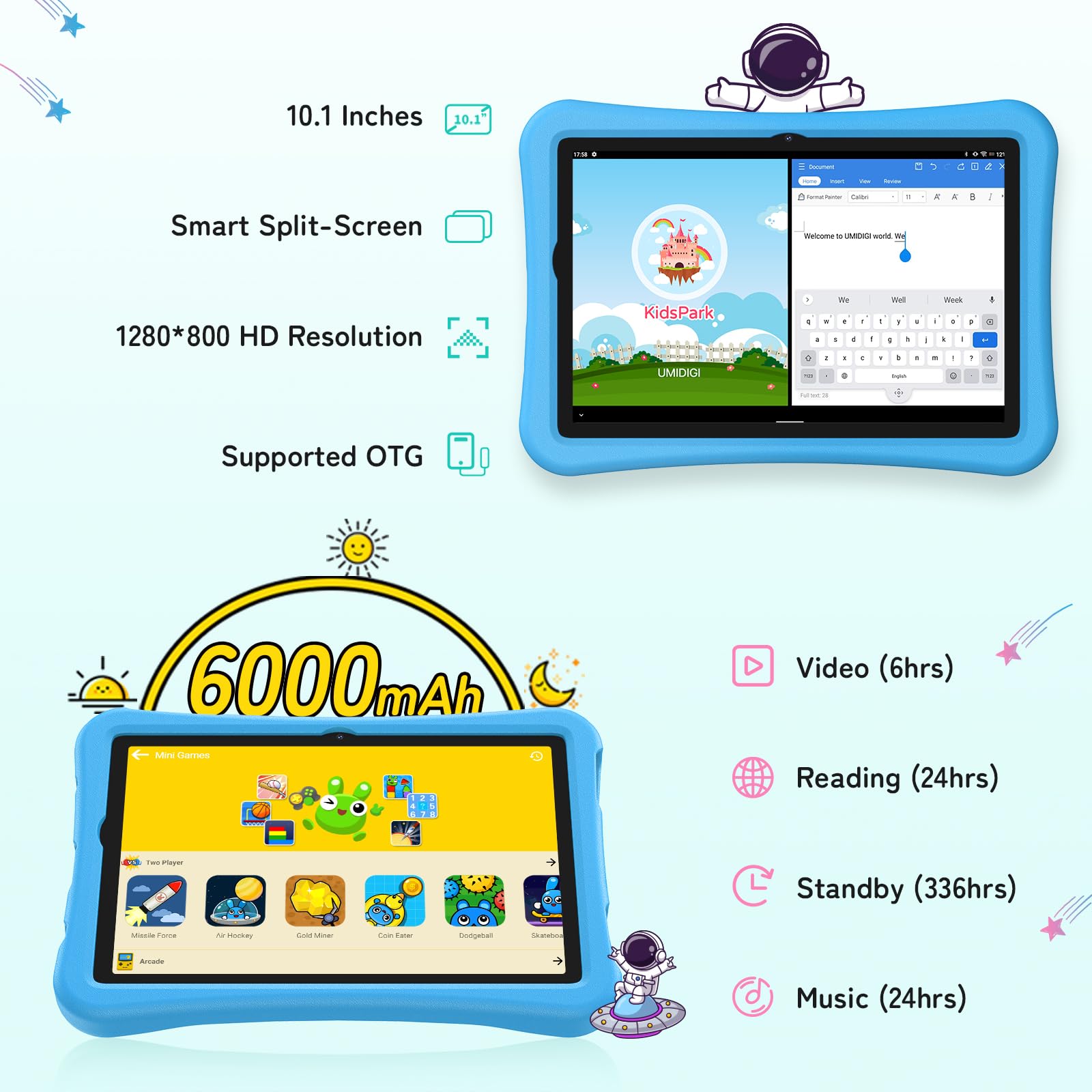 UMIDIGI G2 Kids Tablet 10 Inch - Android 13 Learning Tablet with 8GB RAM (4+4GB) & 64GB ROM (Expandable to 1TB) - Parental Control, WiFi 6, Bluetooth 5.0 - Educational Tablet for Kids in Canada (Blue) - Perfect for Homeschooling, Online Classes & Interactive Learning