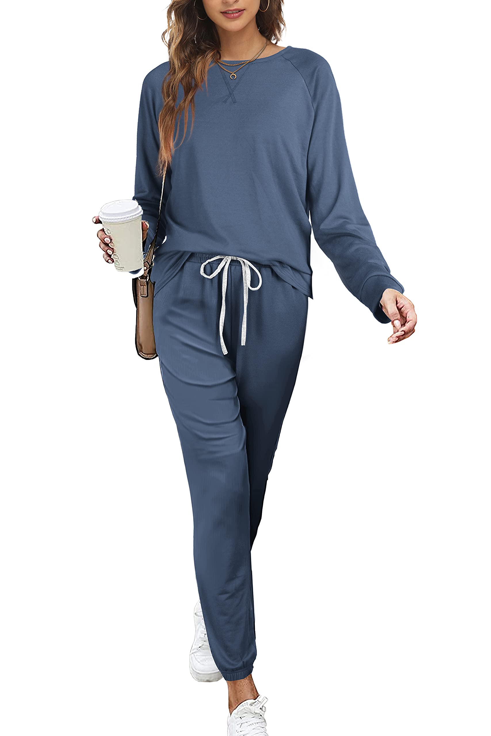 Women's Two Piece Outfits Long Sleeve Crew Neck Sweatsuit Set with Pockets - Casual Lounge Wear for Home, Yoga & Street Fashion