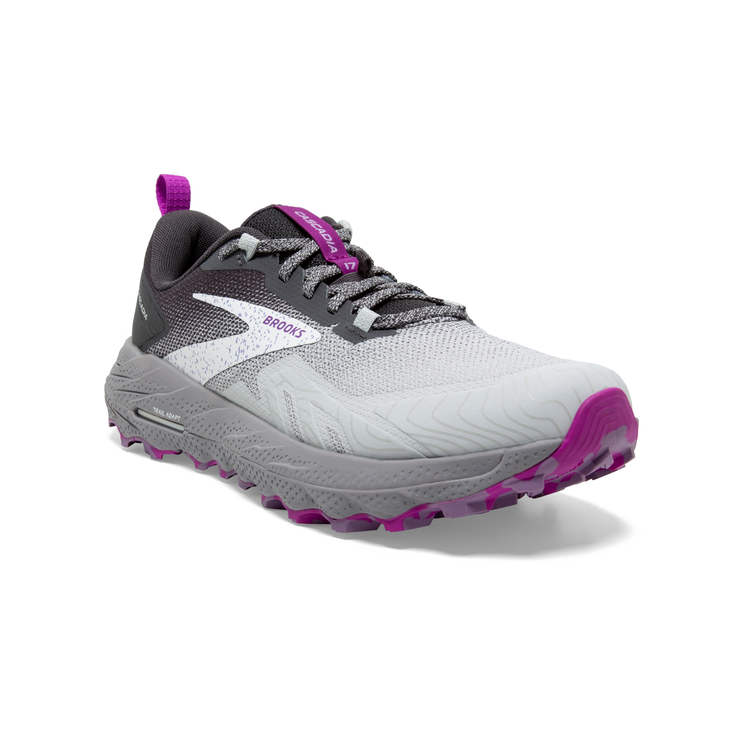 Brooks Cascadia 17 Women's Trail Running Shoes (D Width) - Oyster/Blackened Pearl/Purple | Lightweight & Durable for Hiking, Jogging & Outdoor Adventures