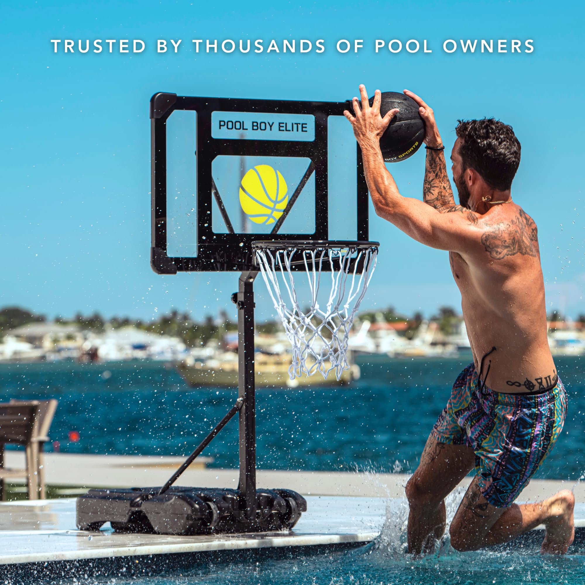 Adjustable Pool Basketball Hoop Set with 3 Composite Leather Balls, Air Pump & Tools - Perfect for Kids, Teens & Adults - Fun Water Games for Backyard, Beach & Summer Pool Parties