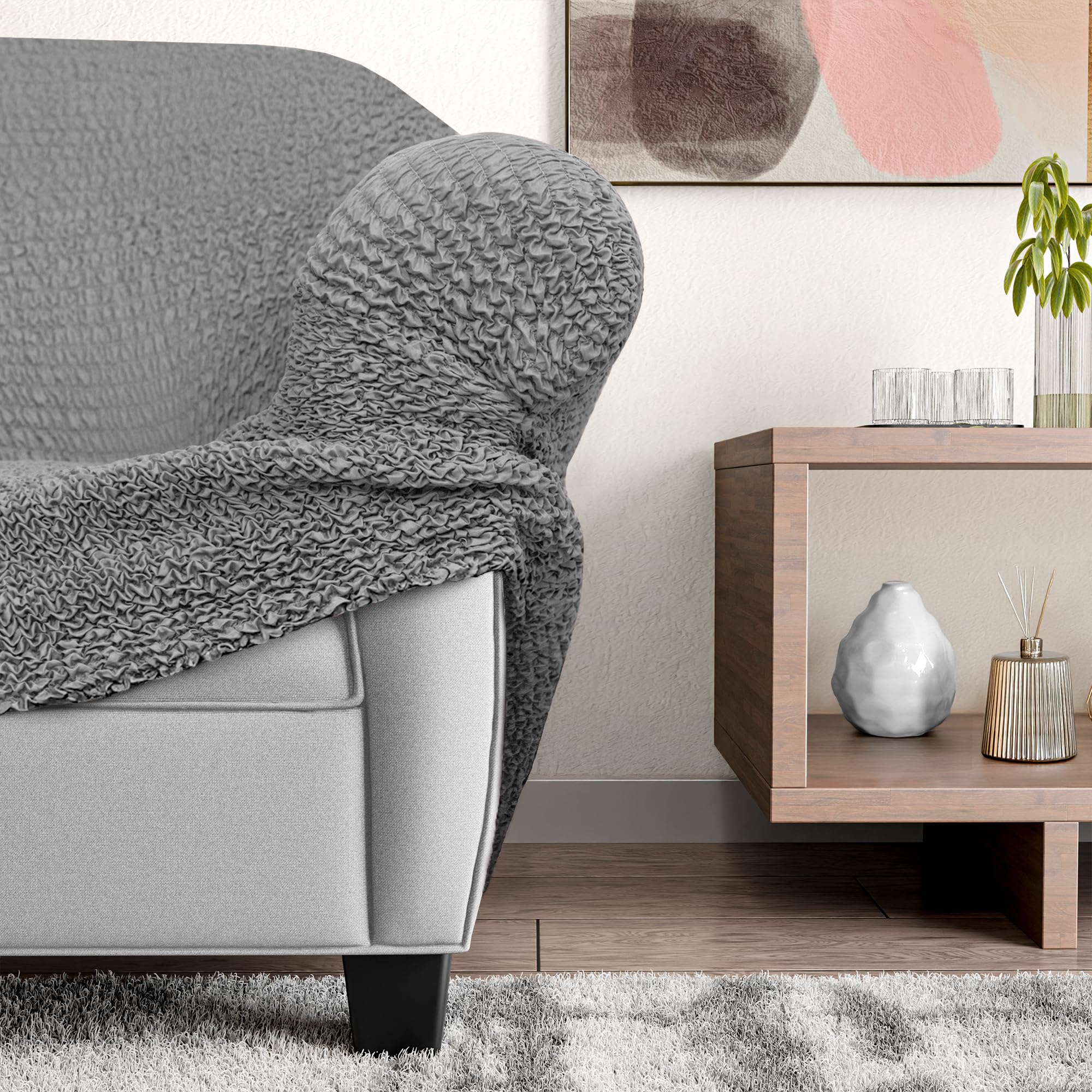 PAULATO BY GA.I.CO. Stretch Sofa Slipcover - 1-Piece Washable Couch Cover with Soft Microfiber Fabric - Form-Fitting Pet-Friendly Furniture Protector in Ash Gray | Perfect for Living Room, Family Room & Pet Owners